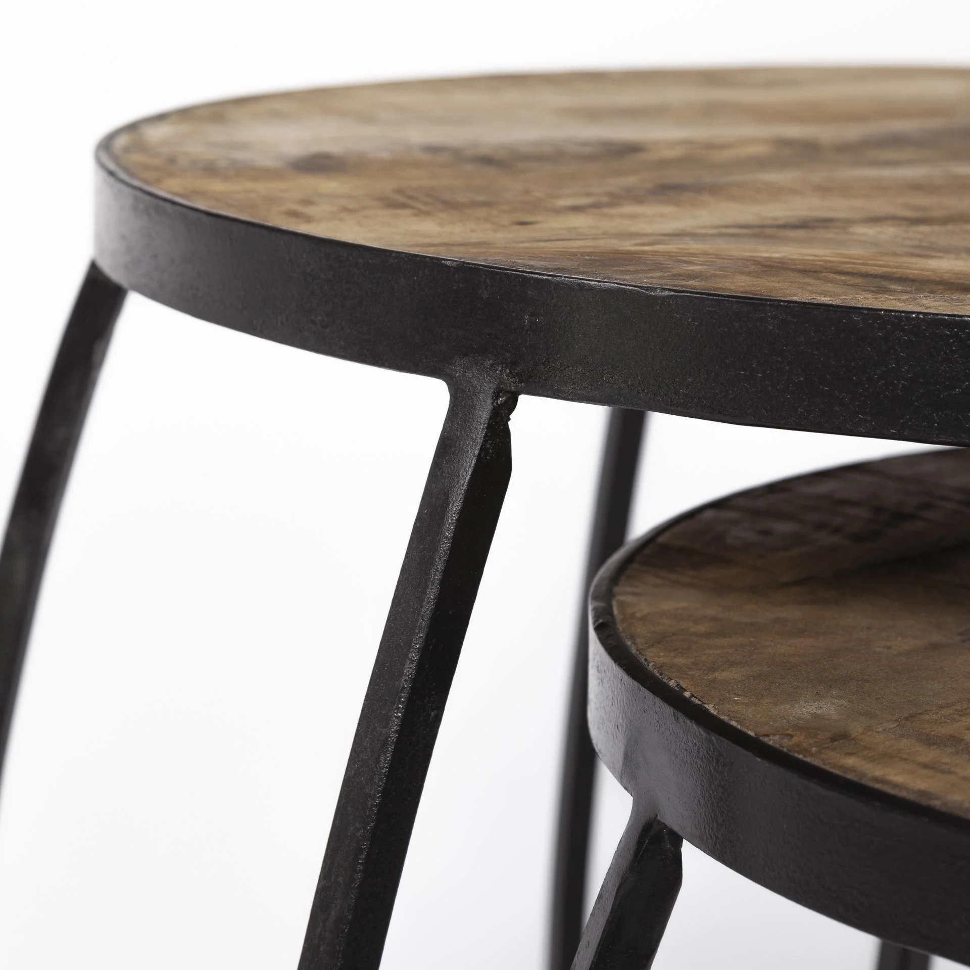 Set of 2 Medium Brown Wooden Round Top Accent Tables with Black Metal Frame Nesting Tables By Homeroots - Image 9