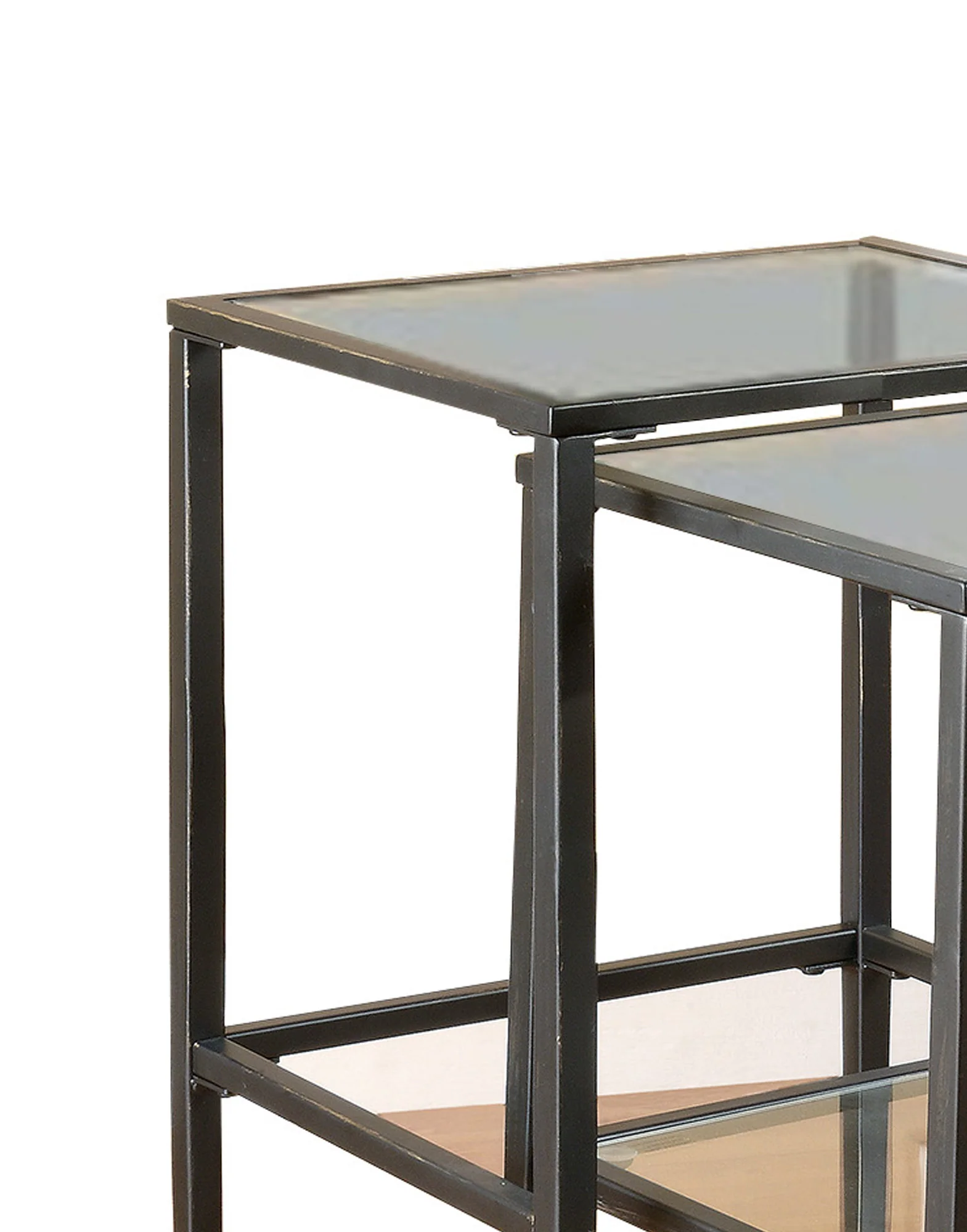 Set Of 2 Metal Nesting Tables With Glass Top, Black By Benzara - Image 2