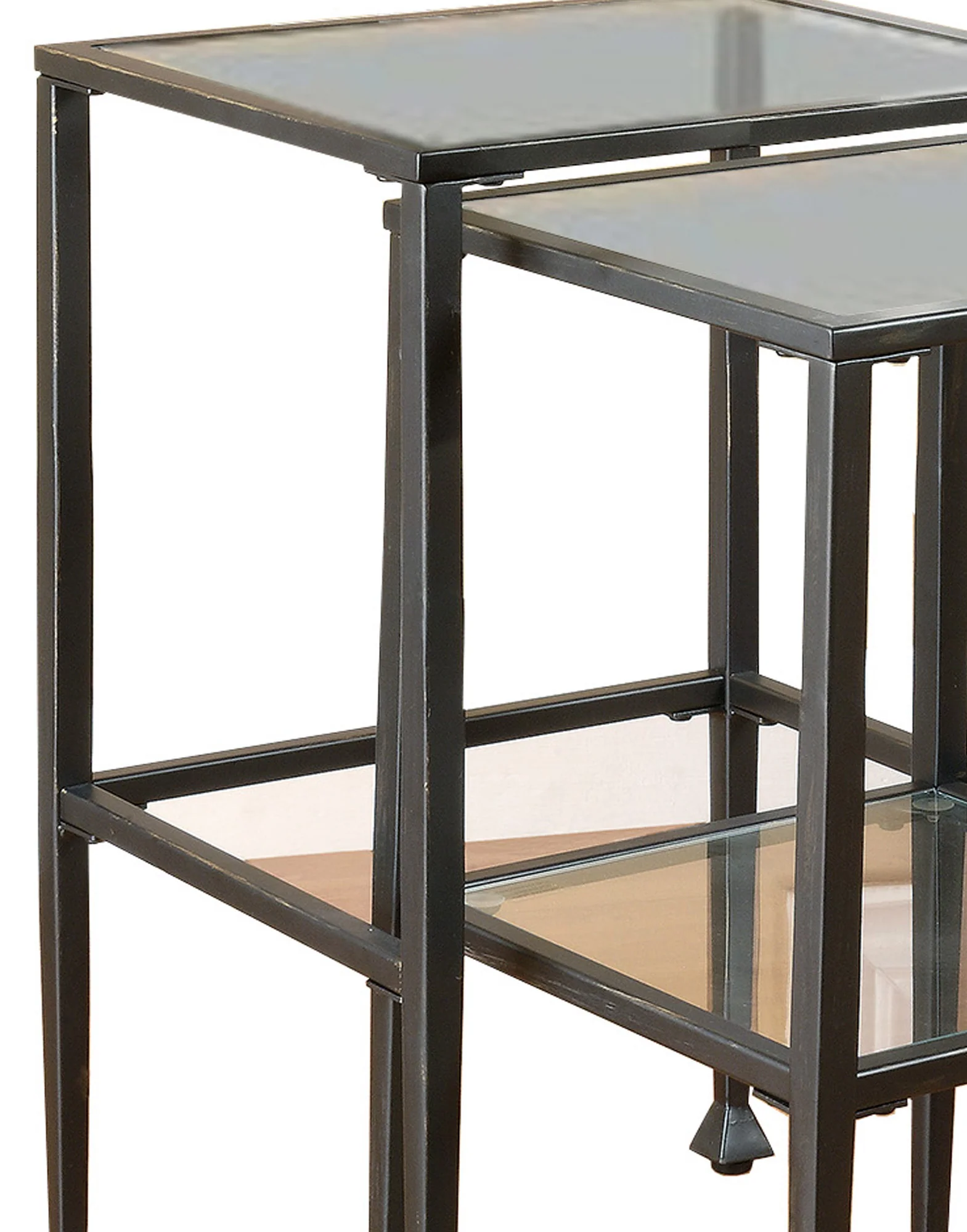 Set Of 2 Metal Nesting Tables With Glass Top, Black By Benzara - Image 4