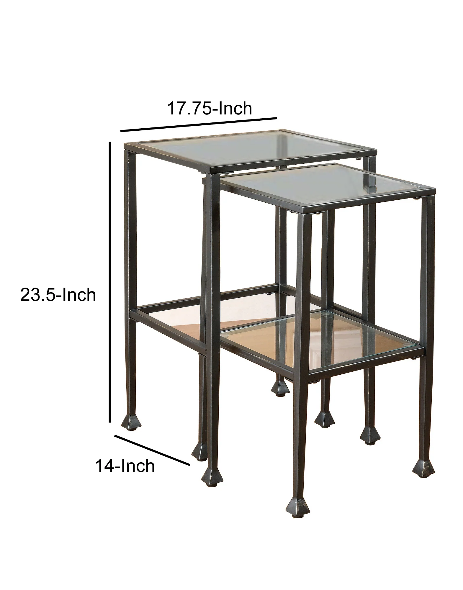 Set Of 2 Metal Nesting Tables With Glass Top, Black By Benzara - Image 5