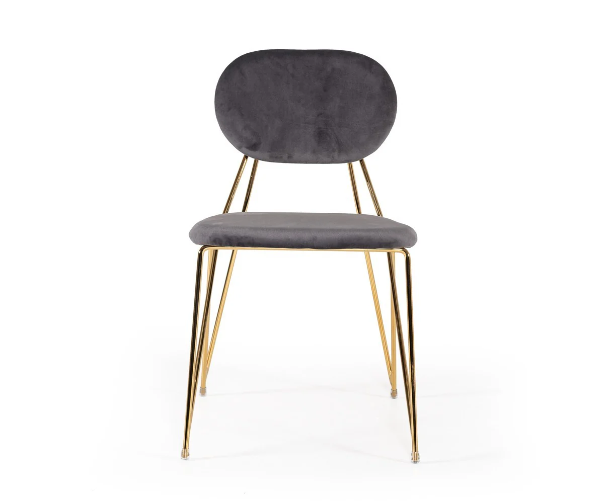 Set Of 2 Mid Century Mod Grey Velvet And Gold Dining Chairs By Homeroots - Image 2