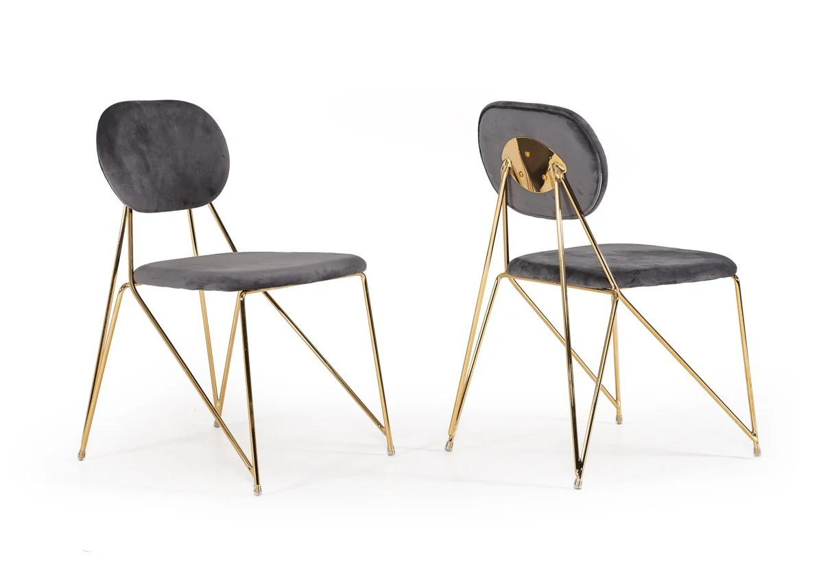 Set Of 2 Mid Century Mod Grey Velvet And Gold Dining Chairs By Homeroots - Image 3