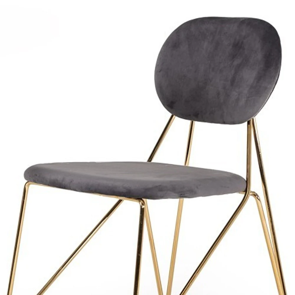 Set Of 2 Mid Century Mod Grey Velvet And Gold Dining Chairs By Homeroots - Image 5