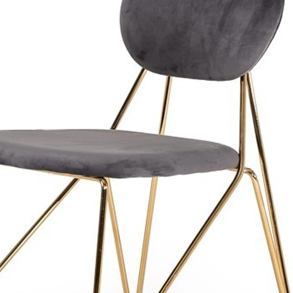 Set Of 2 Mid Century Mod Grey Velvet And Gold Dining Chairs By Homeroots - Image 6