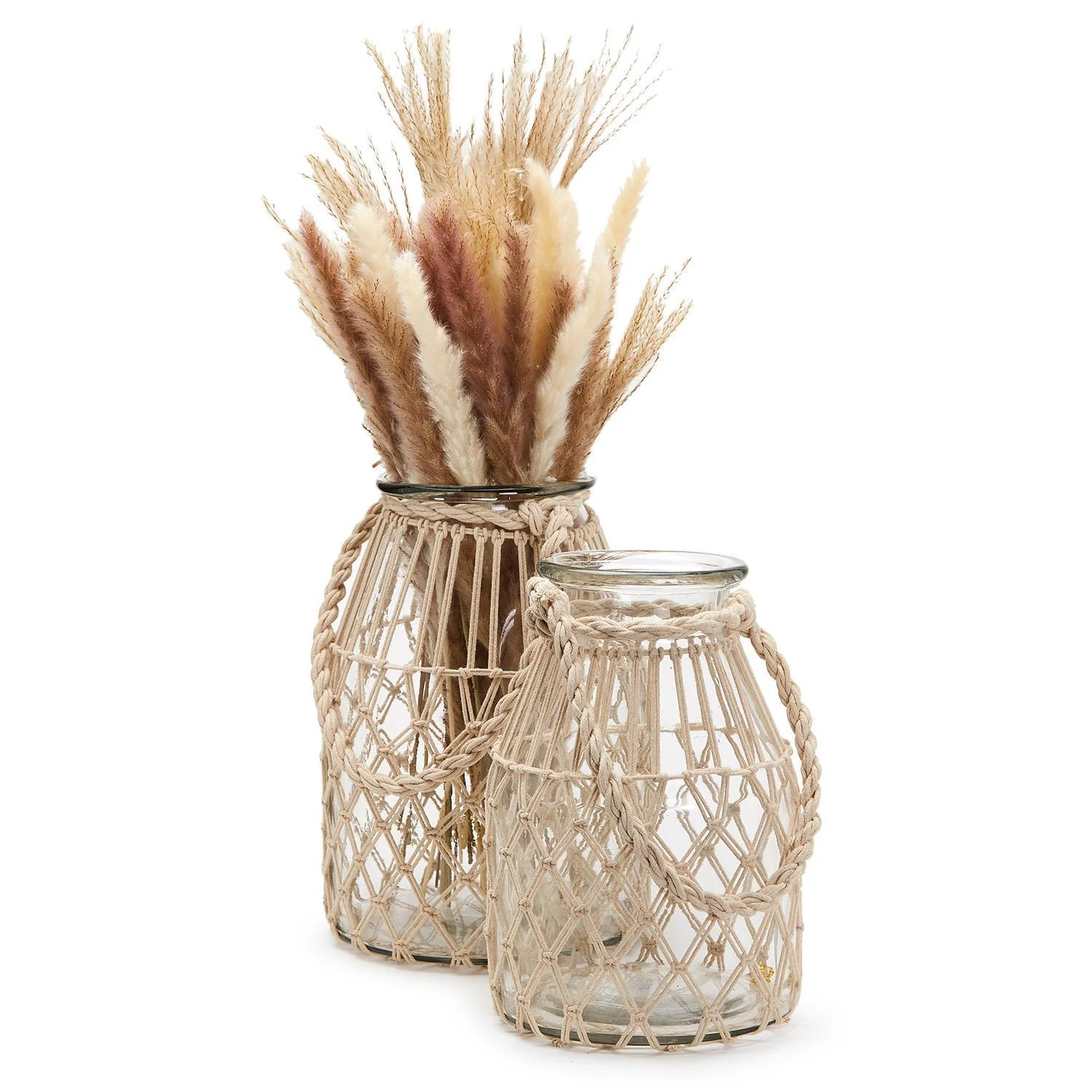 Set of 2 MIlk Jar Vase / Candleholder with Natural Rope By Two's Company - Image 3