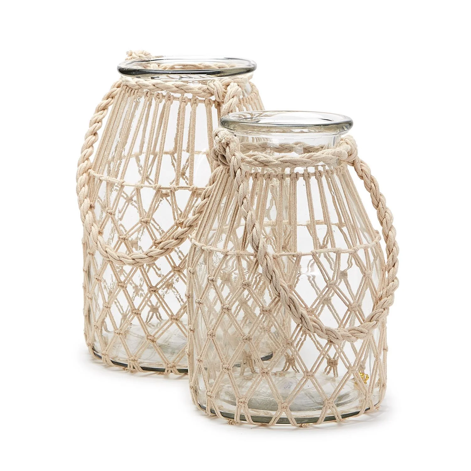 Set of 2 MIlk Jar Vase / Candleholder with Natural Rope By Two's Company - Image 4