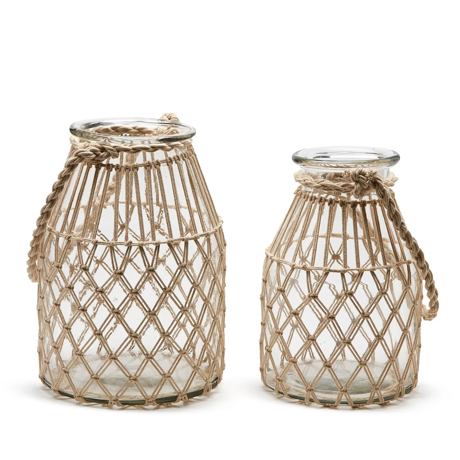 Set of 2 MIlk Jar Vase / Candleholder with Natural Rope By Two's Company - Image 5