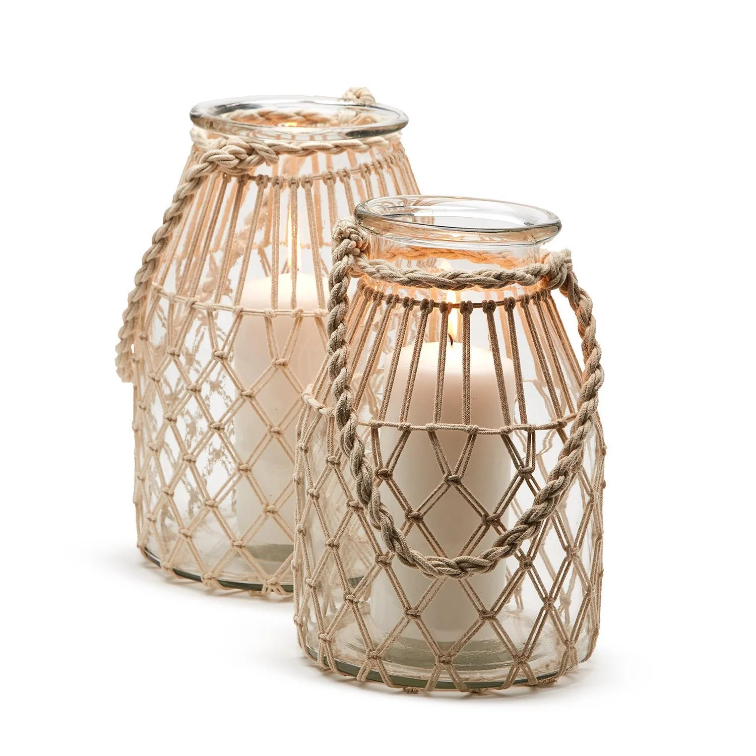 Set of 2 MIlk Jar Vase / Candleholder with Natural Rope By Two's Company - Image 6