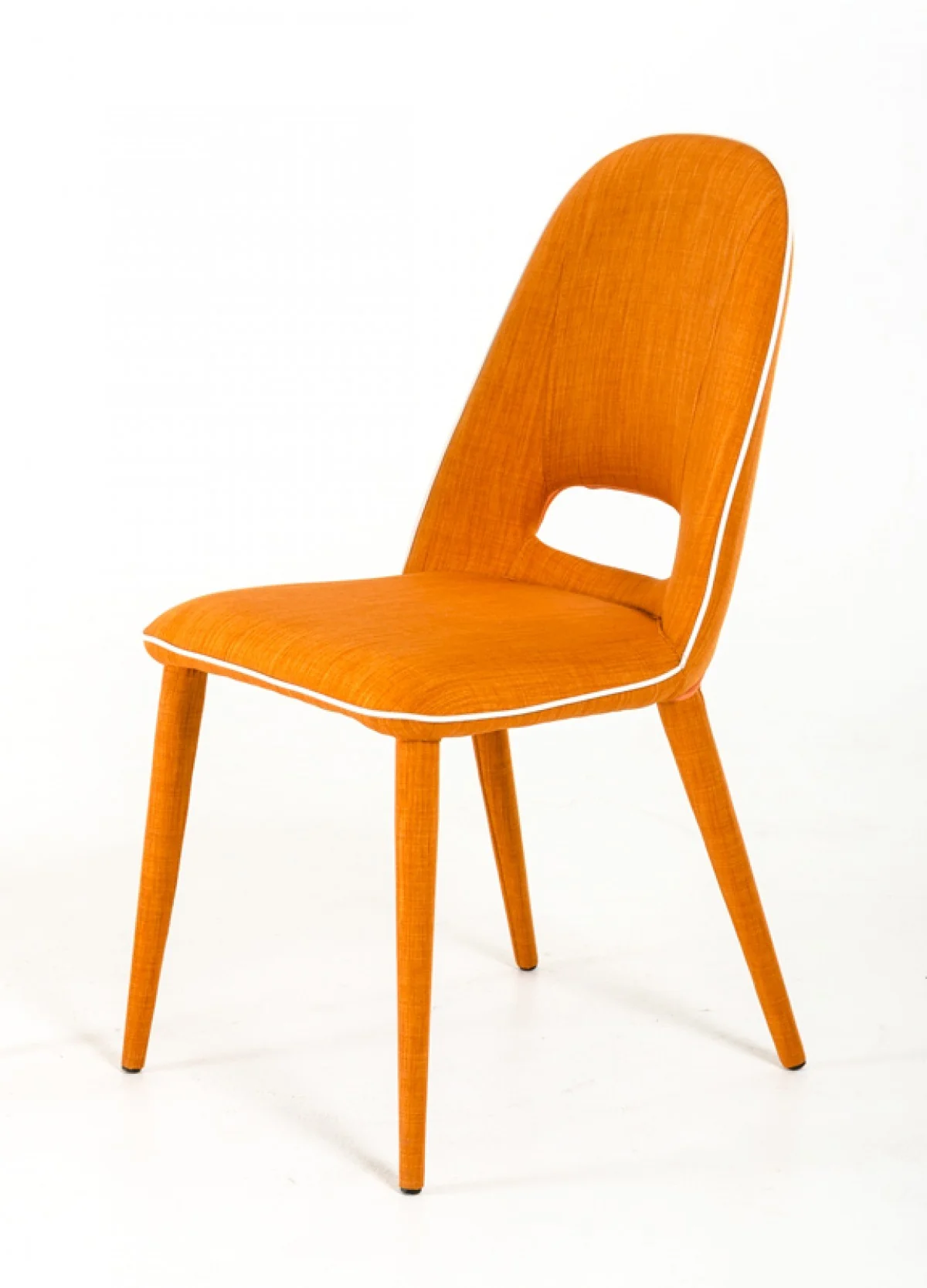Set Of 2 Modern Arch Orange Fabric With White Piping Dining Chairs By Homeroots - Image 2