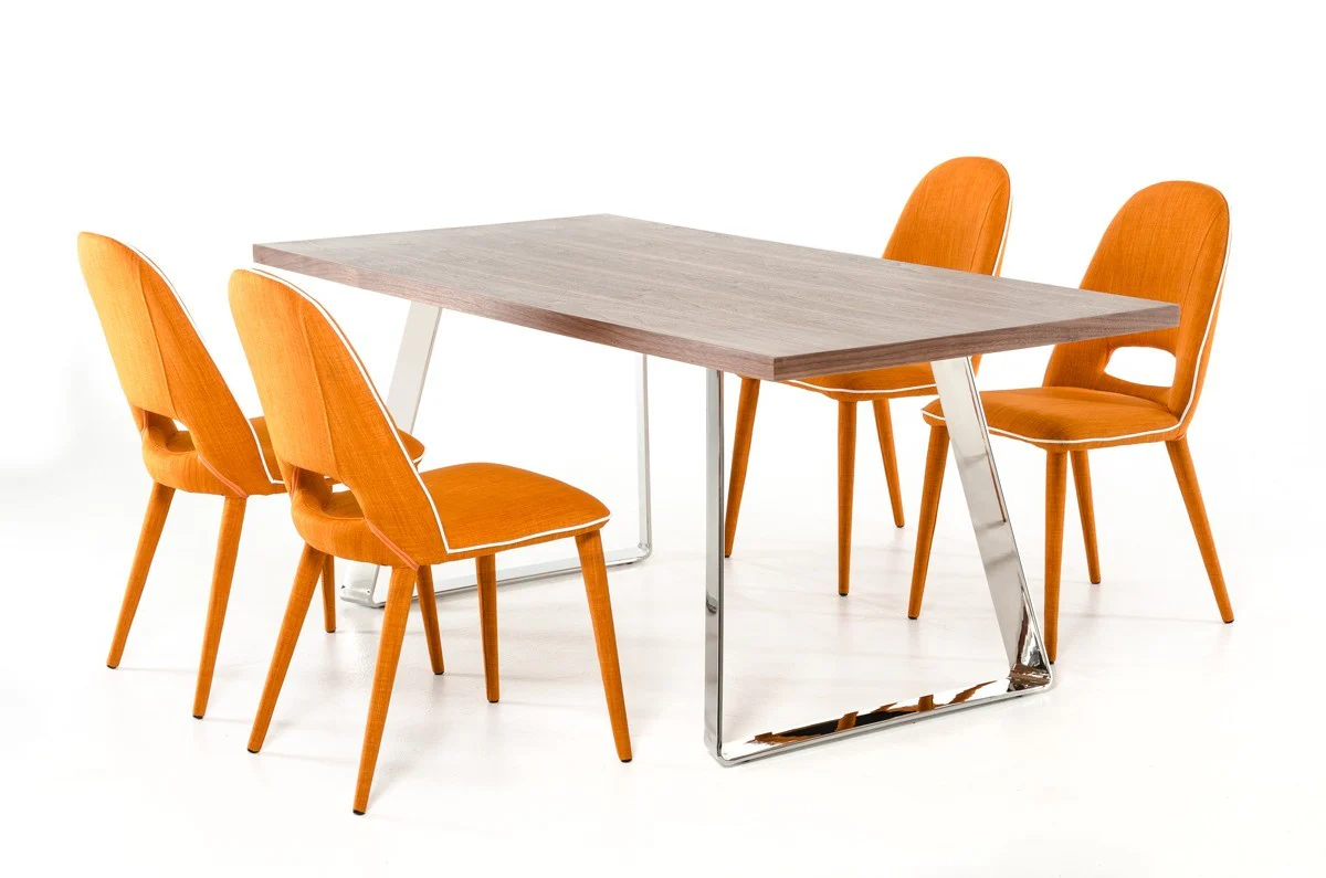 Set Of 2 Modern Arch Orange Fabric With White Piping Dining Chairs By Homeroots - Image 4