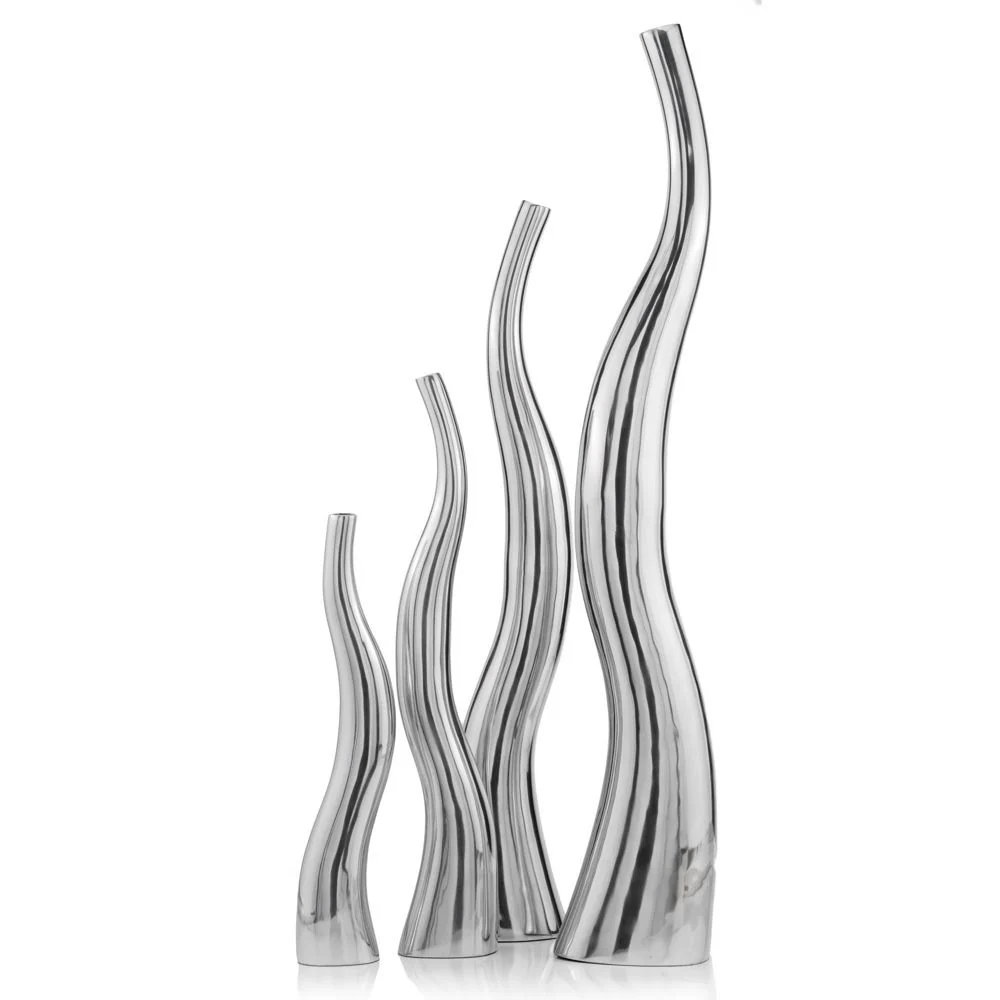 Set of 2 Modern Tall Silver Squiggly Vases By Homeroots - Image 2