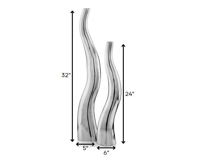 Set of 2 Modern Tall Silver Squiggly Vases By Homeroots - Image 3