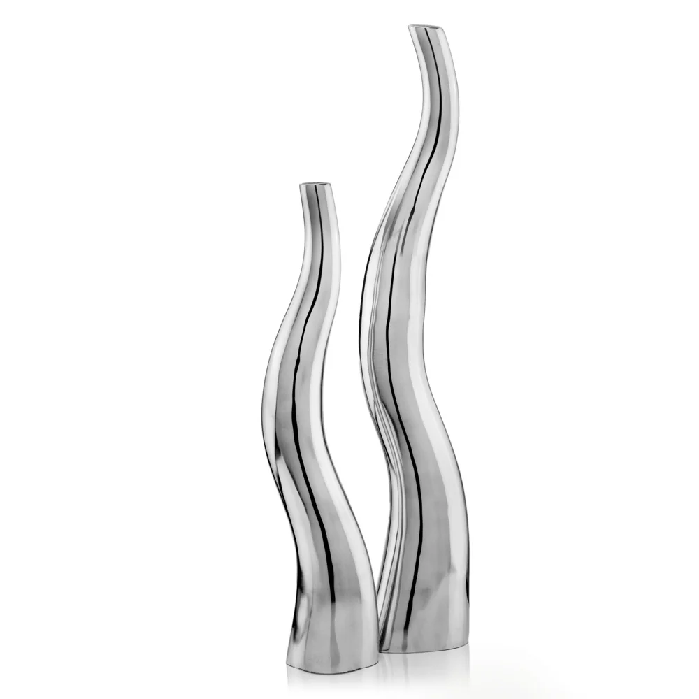 Set of 2 Modern Tall Silver Squiggly Vases By Homeroots - Image 4