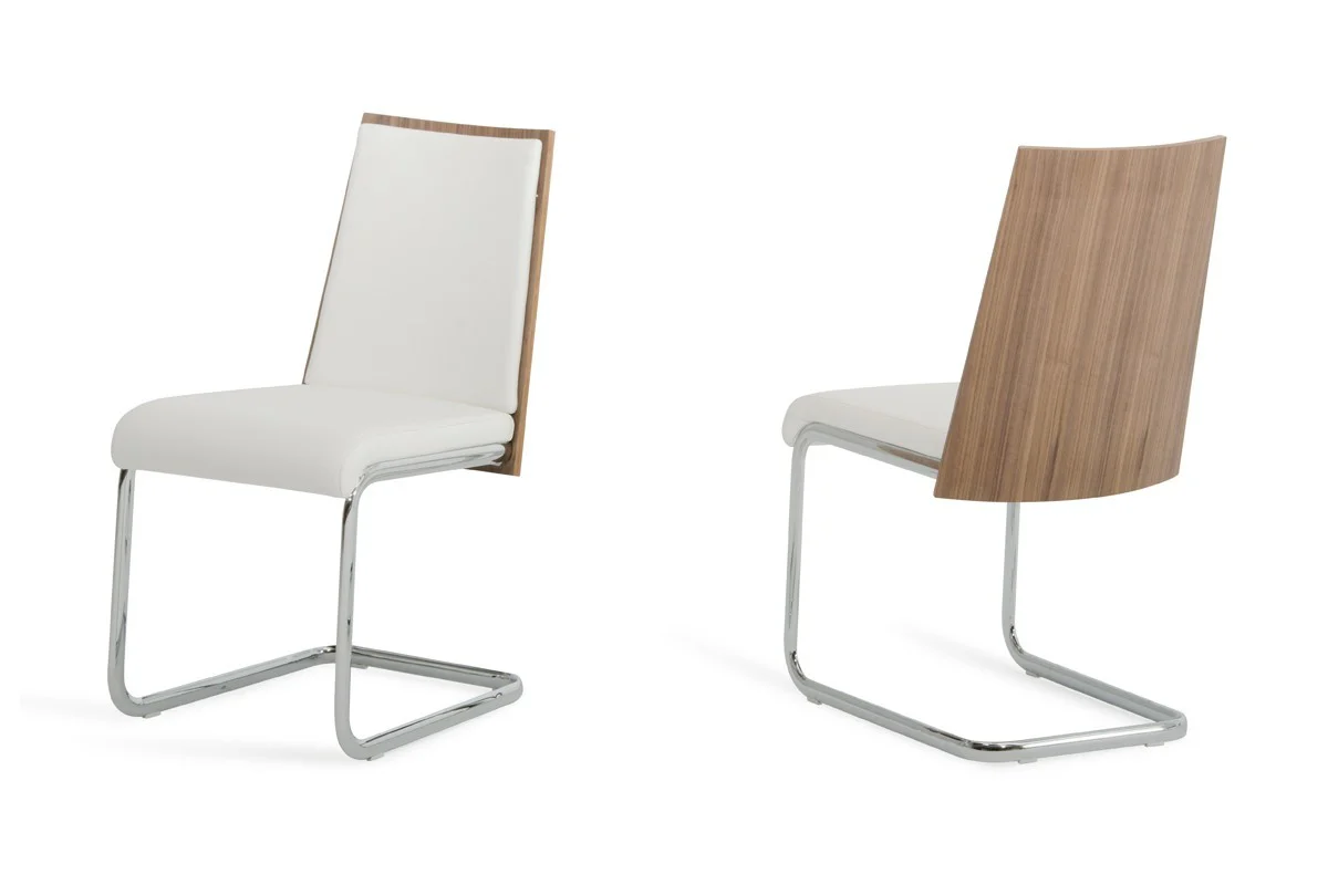 Set Of 2 Modern White Faux Leather And Walnut Finish Dining Chairs By Homeroots - Image 2