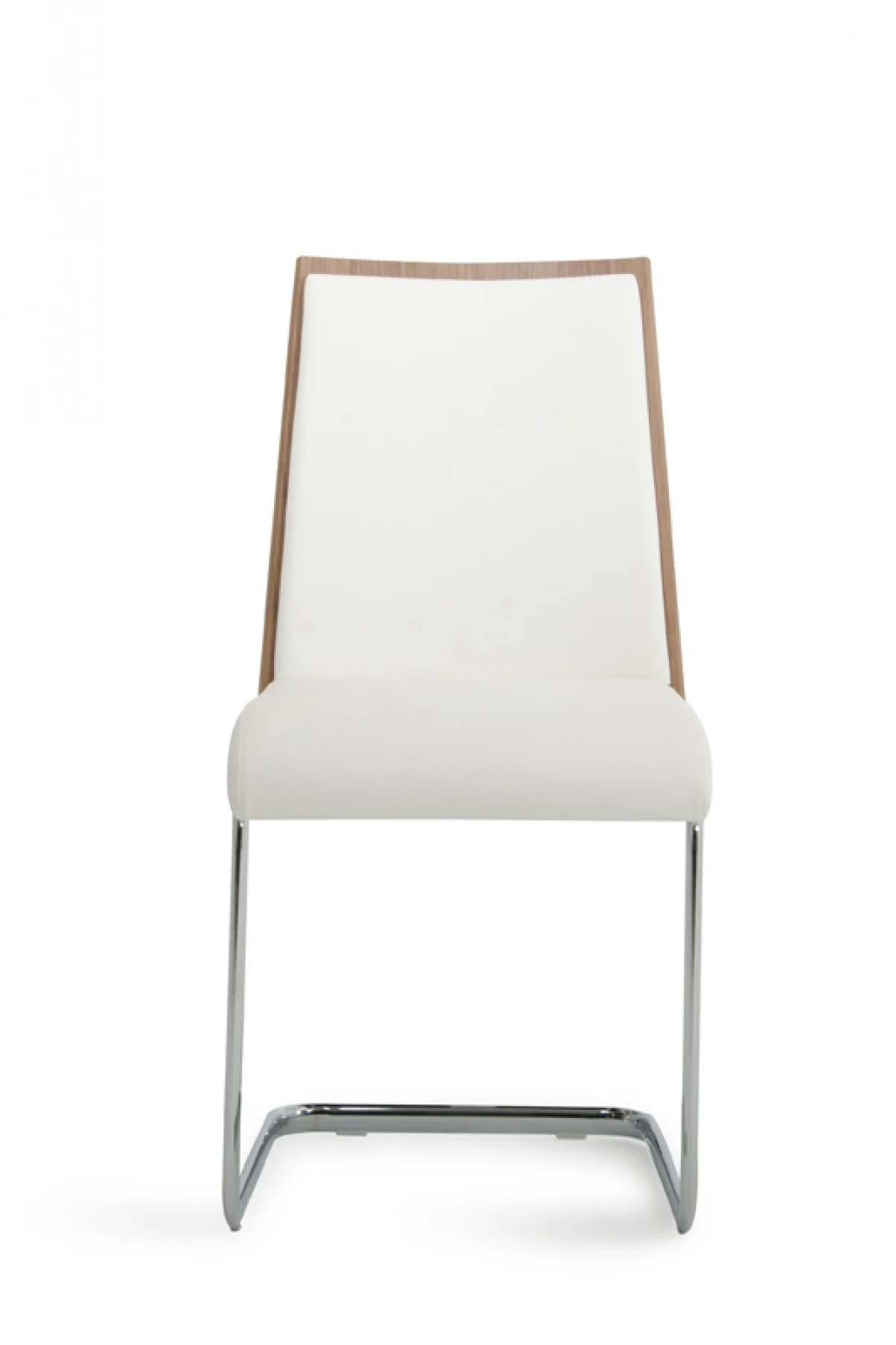 Set Of 2 Modern White Faux Leather And Walnut Finish Dining Chairs By Homeroots - Image 3