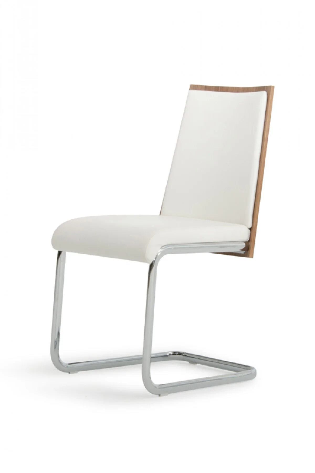 Set Of 2 Modern White Faux Leather And Walnut Finish Dining Chairs By Homeroots - Image 4