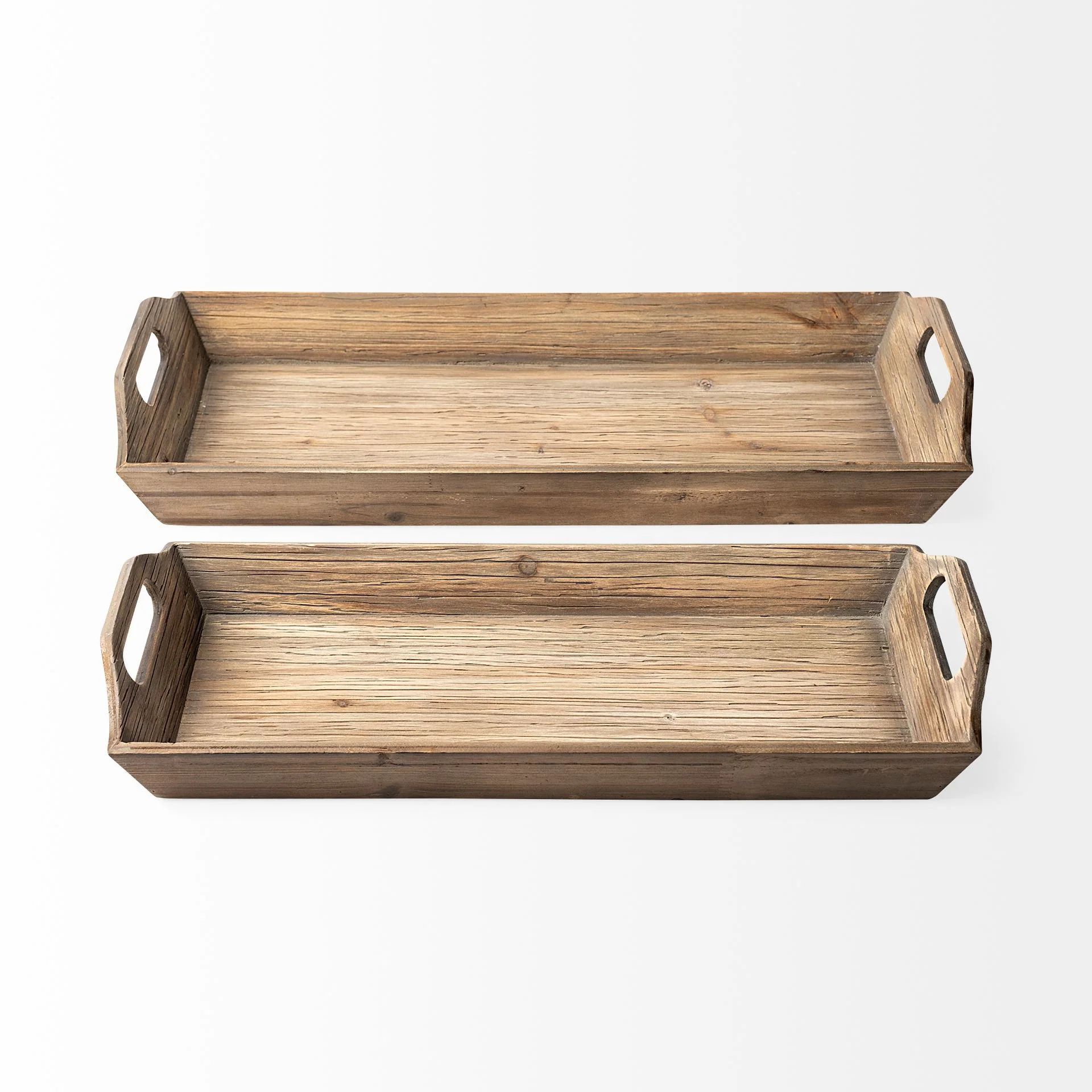 Set Of 2 Natural Brown Wood With Grains And Knots Highlight Trays By Homeroots - Image 2