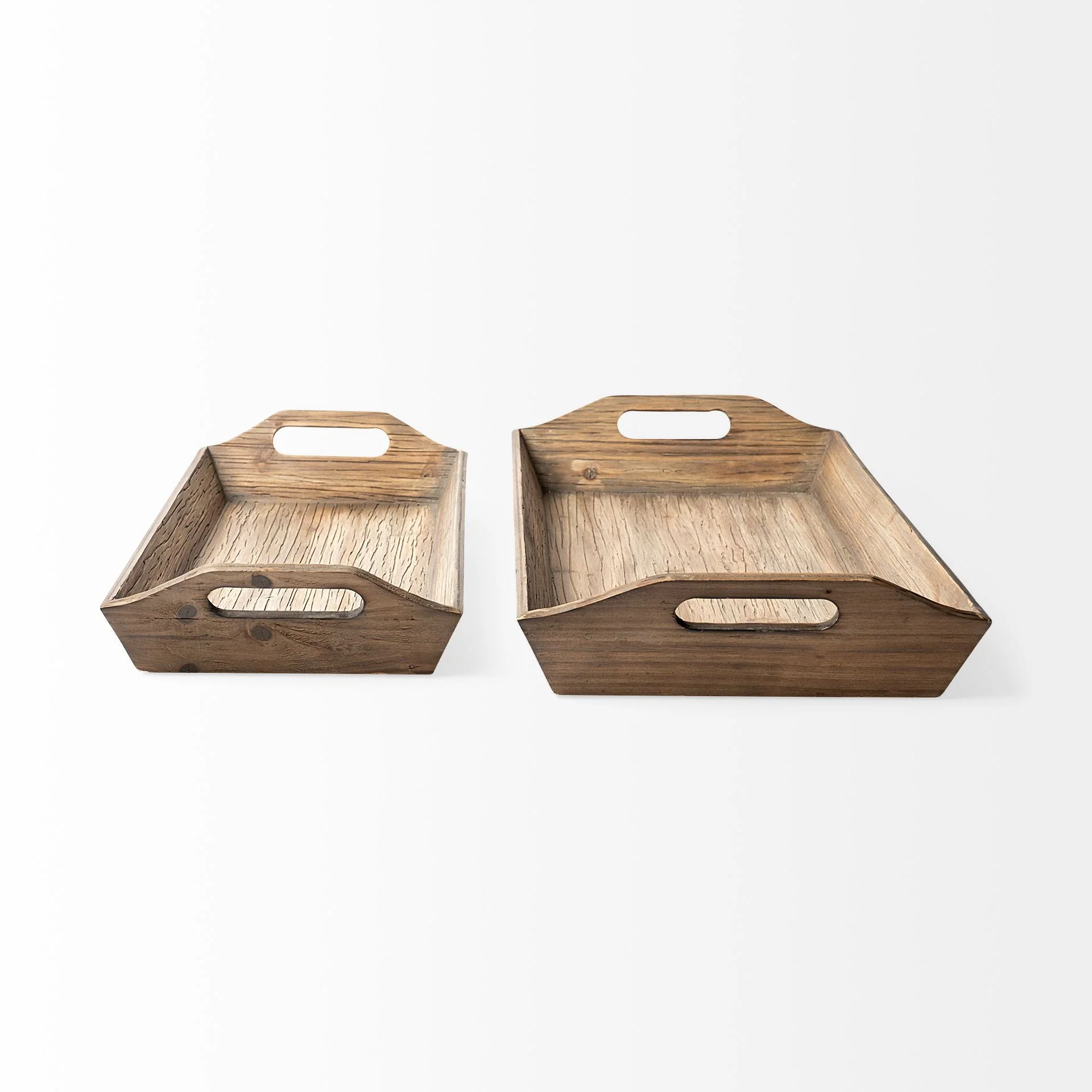 Set Of 2 Natural Brown Wood With Grains And Knots Highlight Trays By Homeroots - Image 3