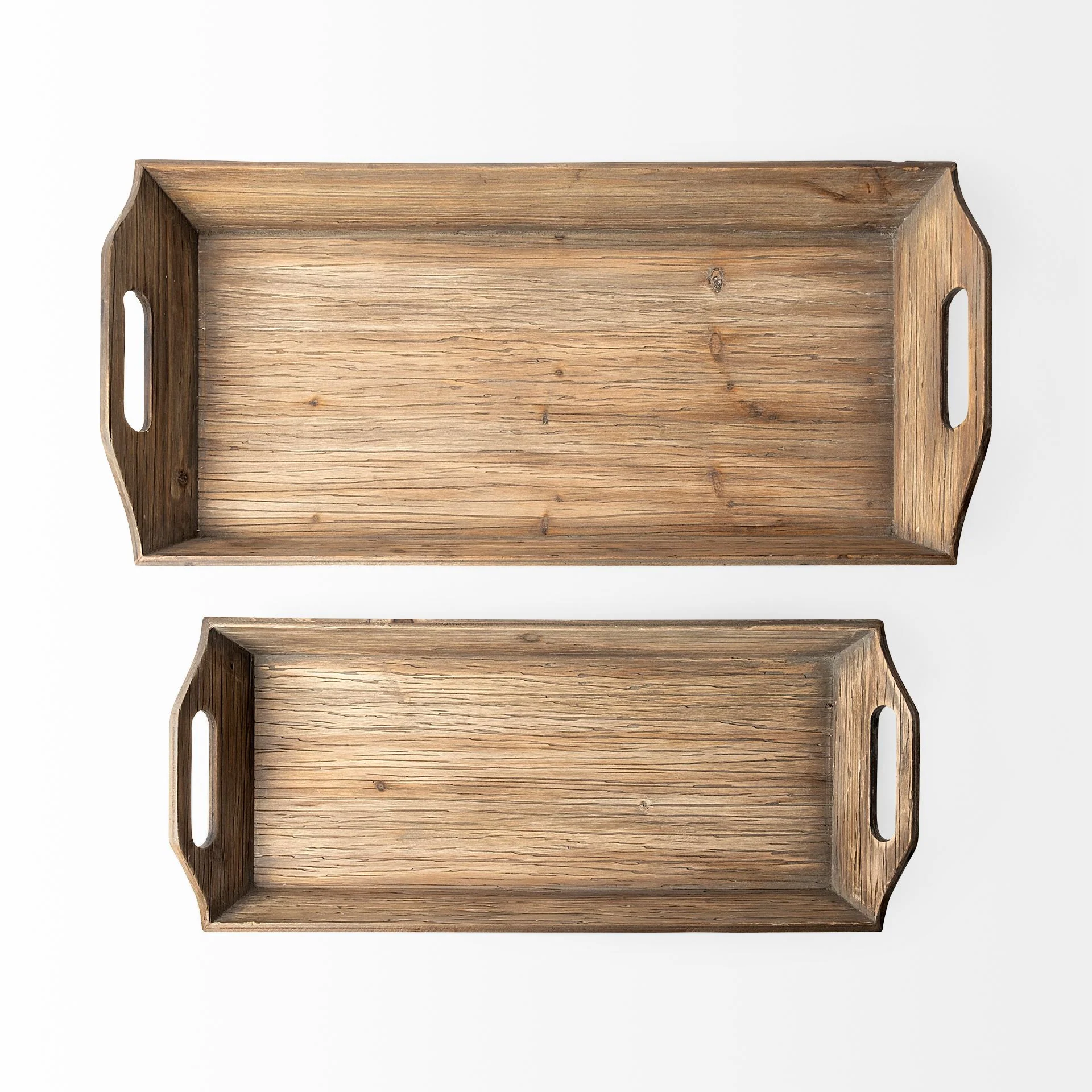 Set Of 2 Natural Brown Wood With Grains And Knots Highlight Trays By Homeroots - Image 4