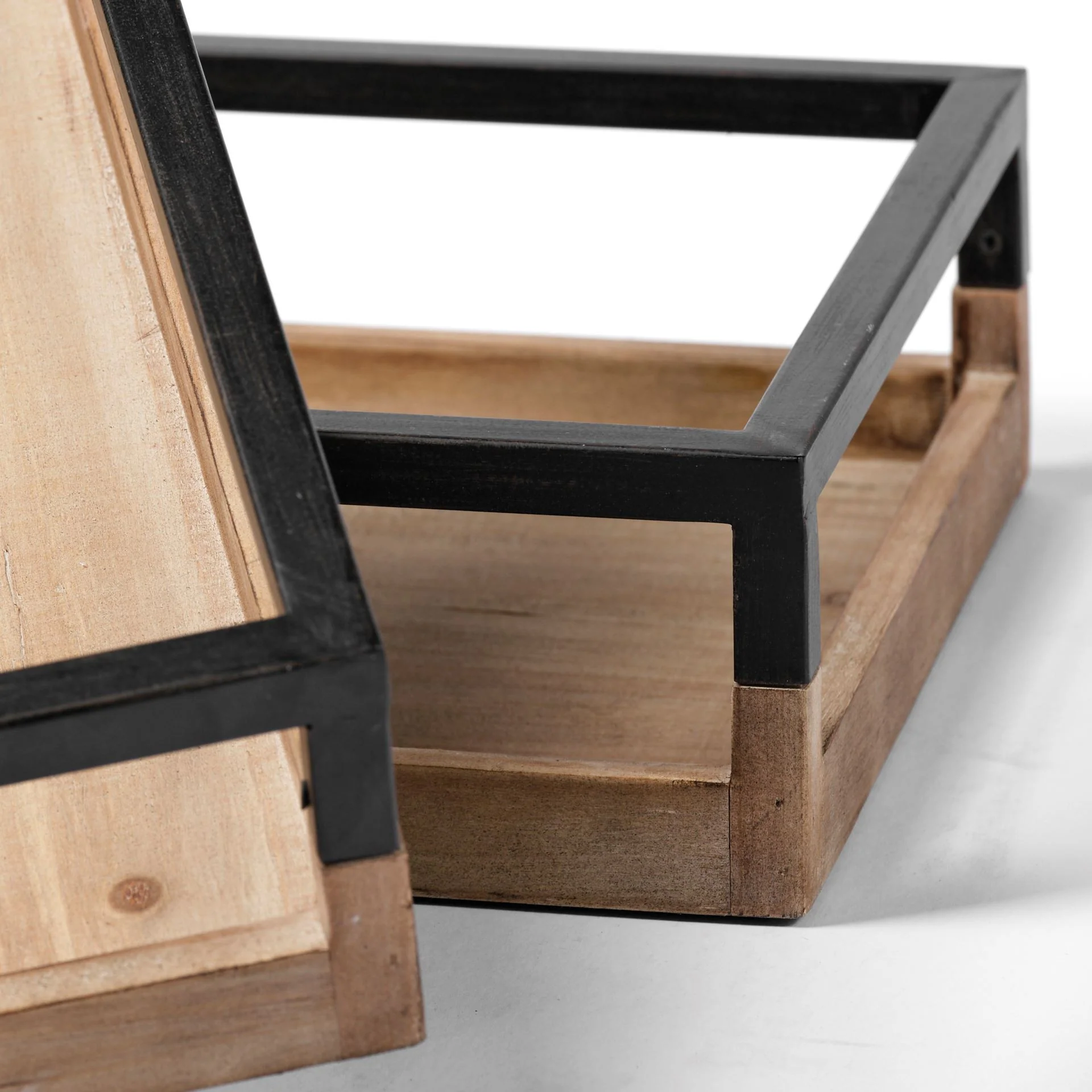 Set Of 2 Natural Finish With Black Nesting Wood Accent Trays By Homeroots - Image 4