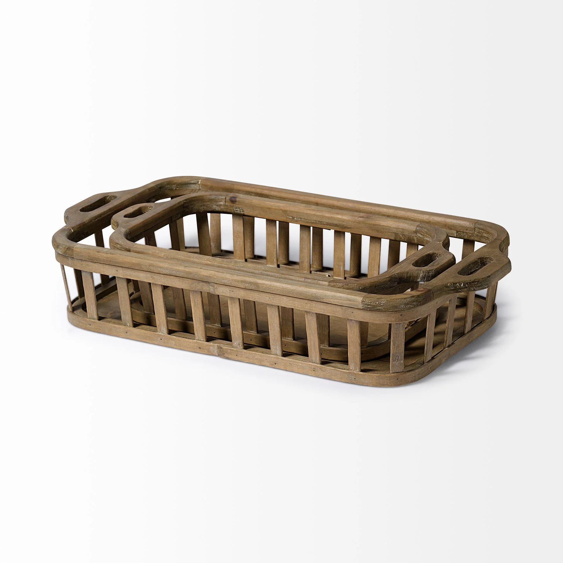 Set Of 2 Natural Finish Wood Nesting Trays By Homeroots - Image 2