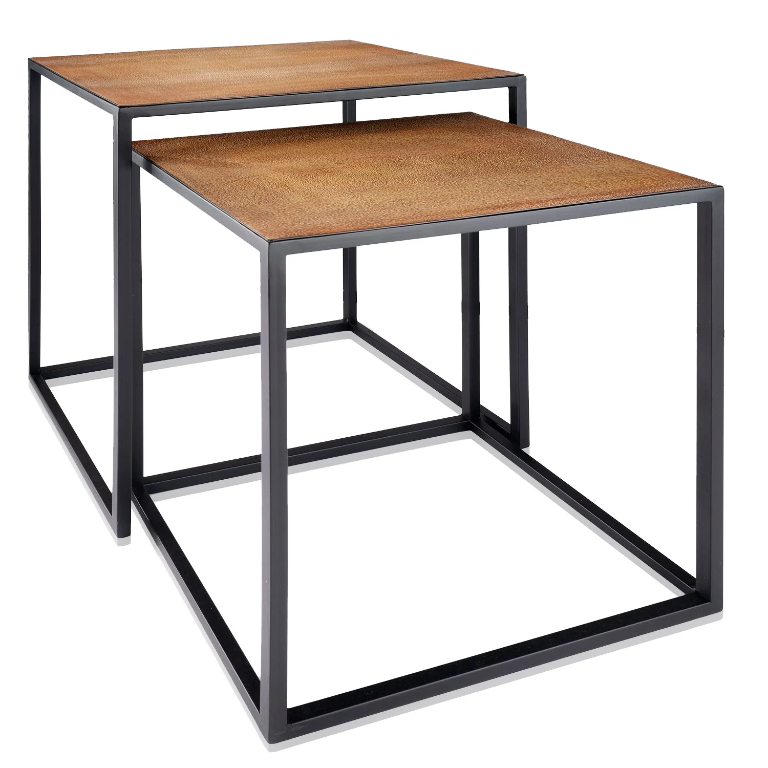 Set Of 2 Rectangular Black Powder Coated Frame and Lion Faux Leather Top Nesting End Tables By Homeroots - Image 2