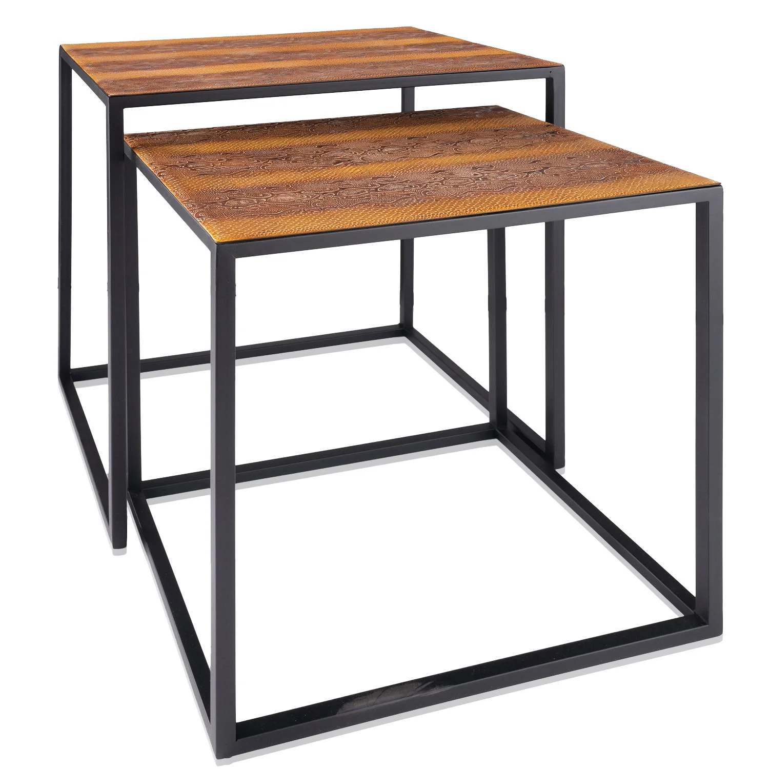 Set Of 2 Rectangular Black Powder Coated Frame and Rattlesnake Faux Leather Top Nesting End Tables By Homeroots - Image 2