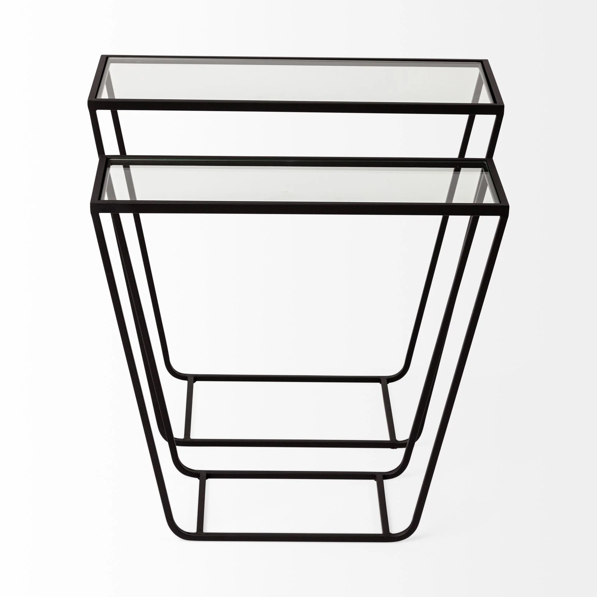 Set of 2 Rectangular Glass Top Accent Table with Black Iron Frame By Homeroots - Image 2