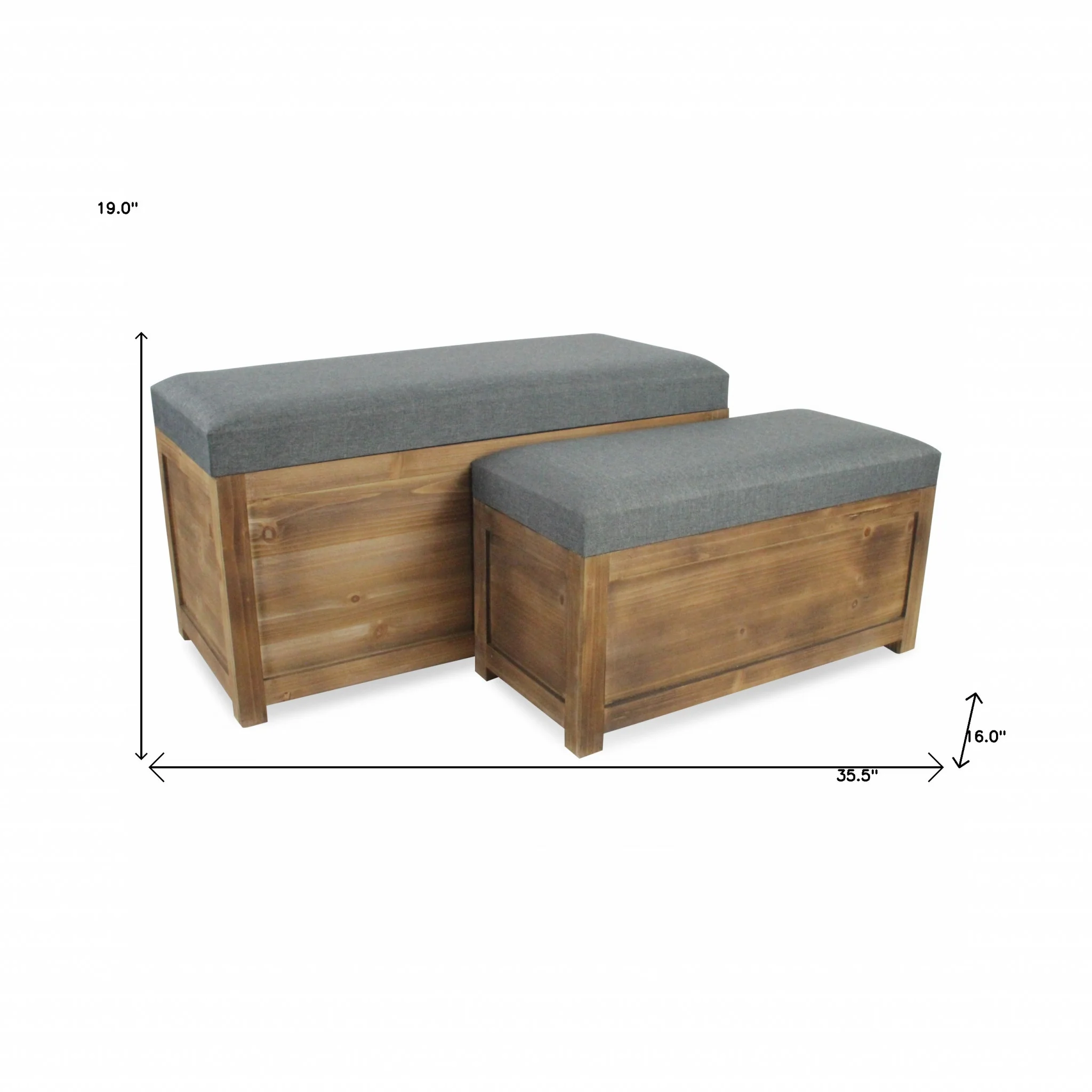 Set of 2 Rectangular Gray Linen Fabric and Wood Storage Benches By Homeroots - Image 2