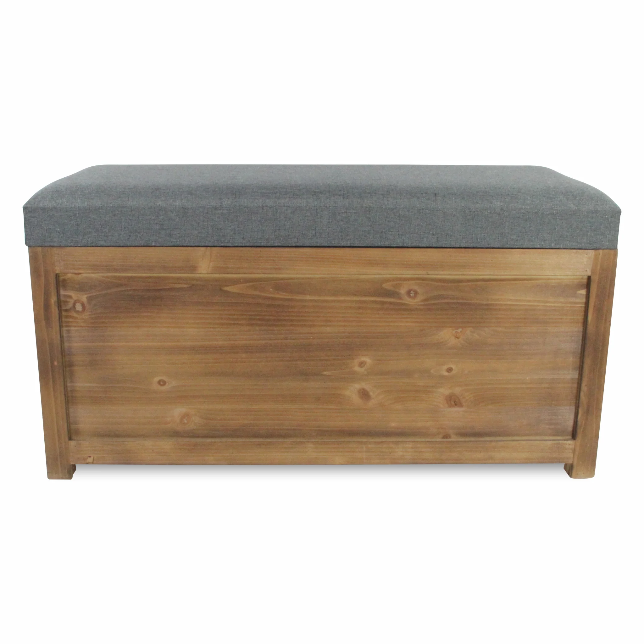 Set of 2 Rectangular Gray Linen Fabric and Wood Storage Benches By Homeroots - Image 3