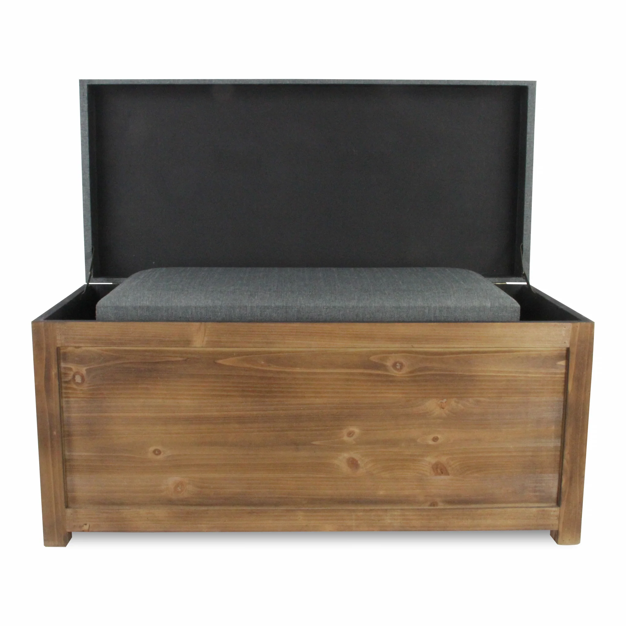 Set of 2 Rectangular Gray Linen Fabric and Wood Storage Benches By Homeroots - Image 4
