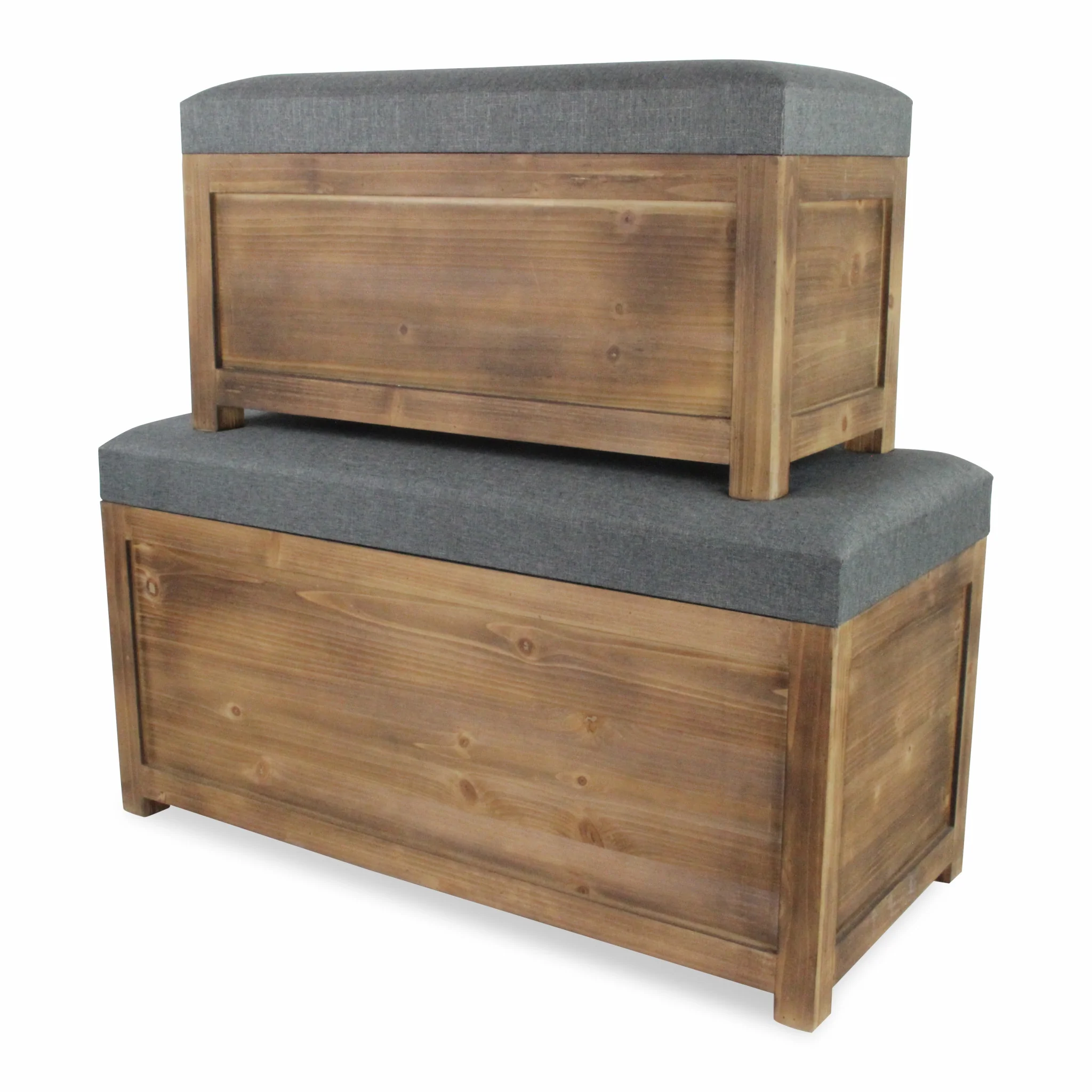 Set of 2 Rectangular Gray Linen Fabric and Wood Storage Benches By Homeroots - Image 5