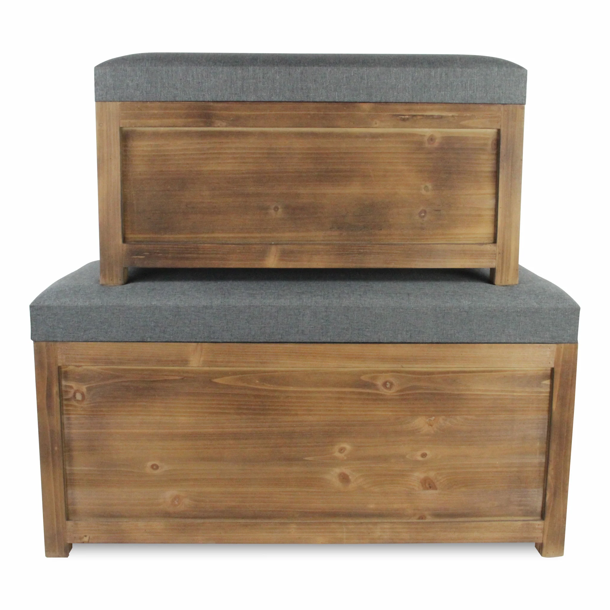 Set of 2 Rectangular Gray Linen Fabric and Wood Storage Benches By Homeroots - Image 6
