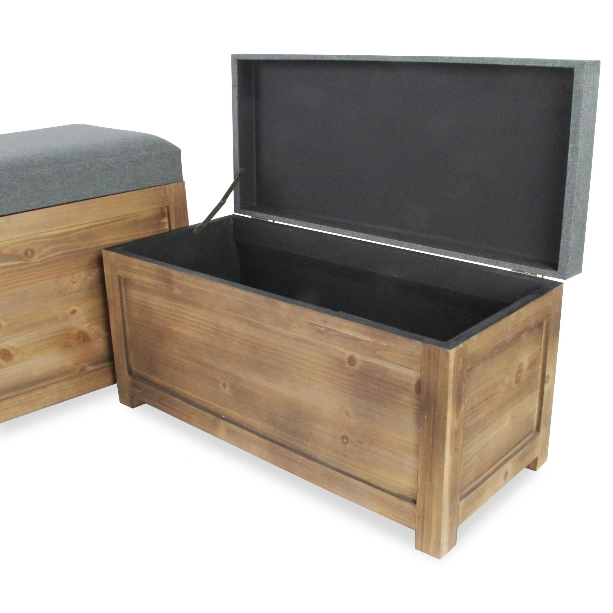 Set of 2 Rectangular Gray Linen Fabric and Wood Storage Benches By Homeroots - Image 9