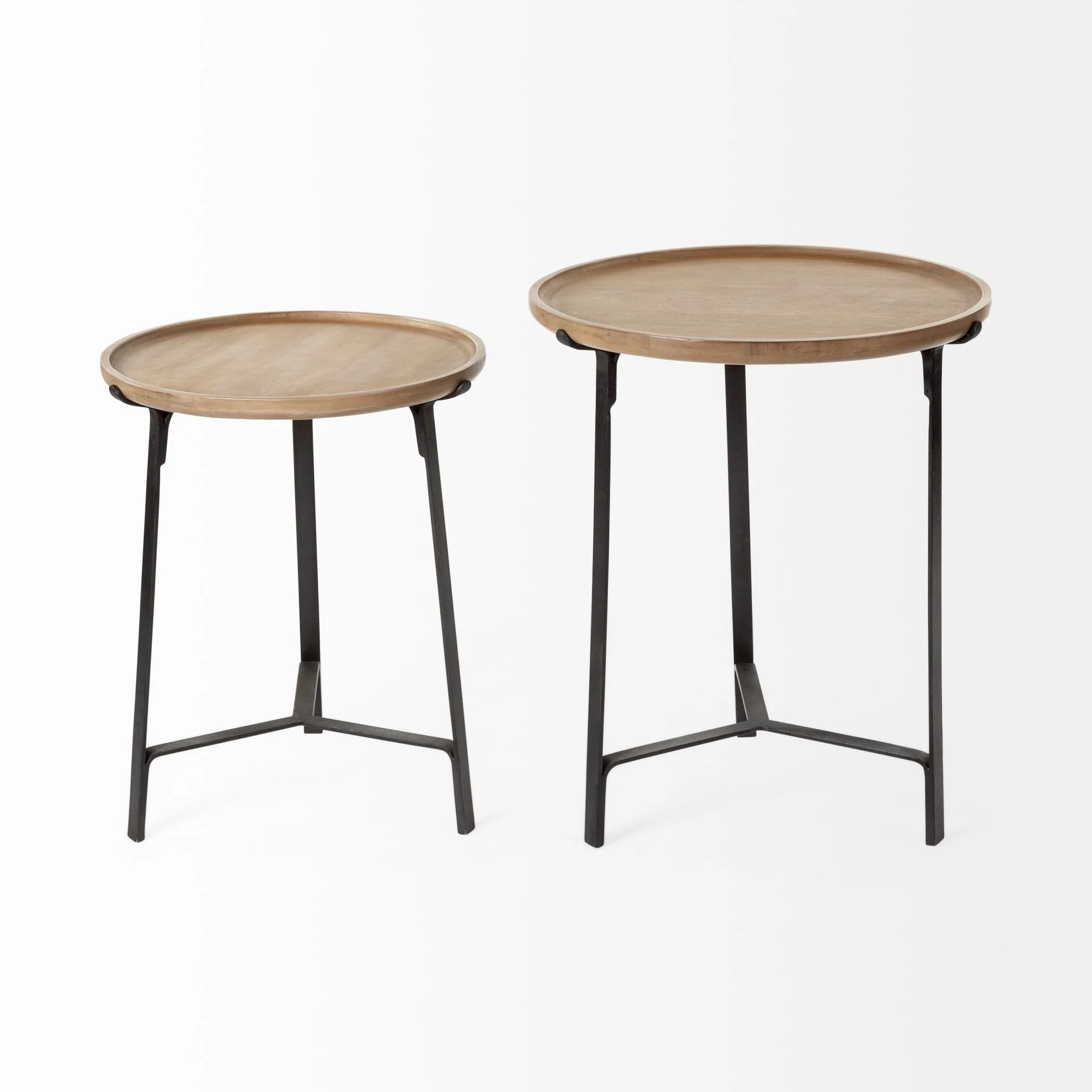 Set of 2 Round Brown Solid Wood Iron Base Nesting Side Tables By Homeroots - Image 4