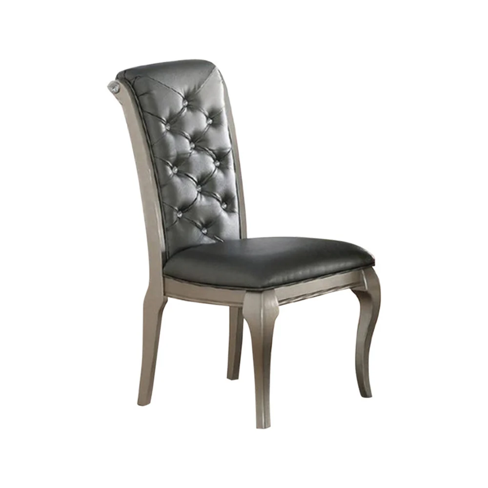 Set Of 2 Rubber Wood Dining Chair With Tufted Back, Gray And Silver By Benzara - Image 2