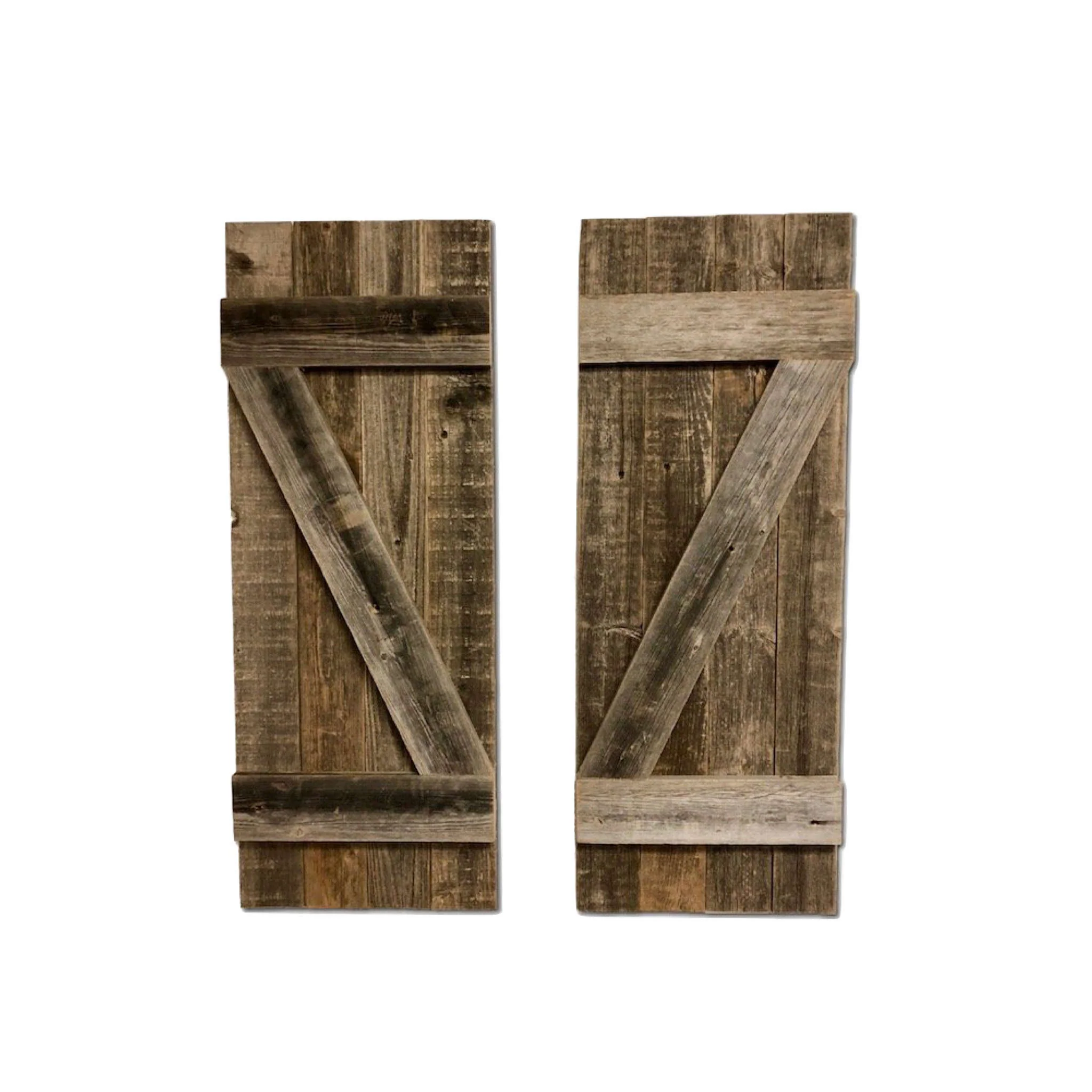 Set of 2 Rustic Natural Weathered Grey Wood Window Shutters with Hanger By Homeroots - Image 2