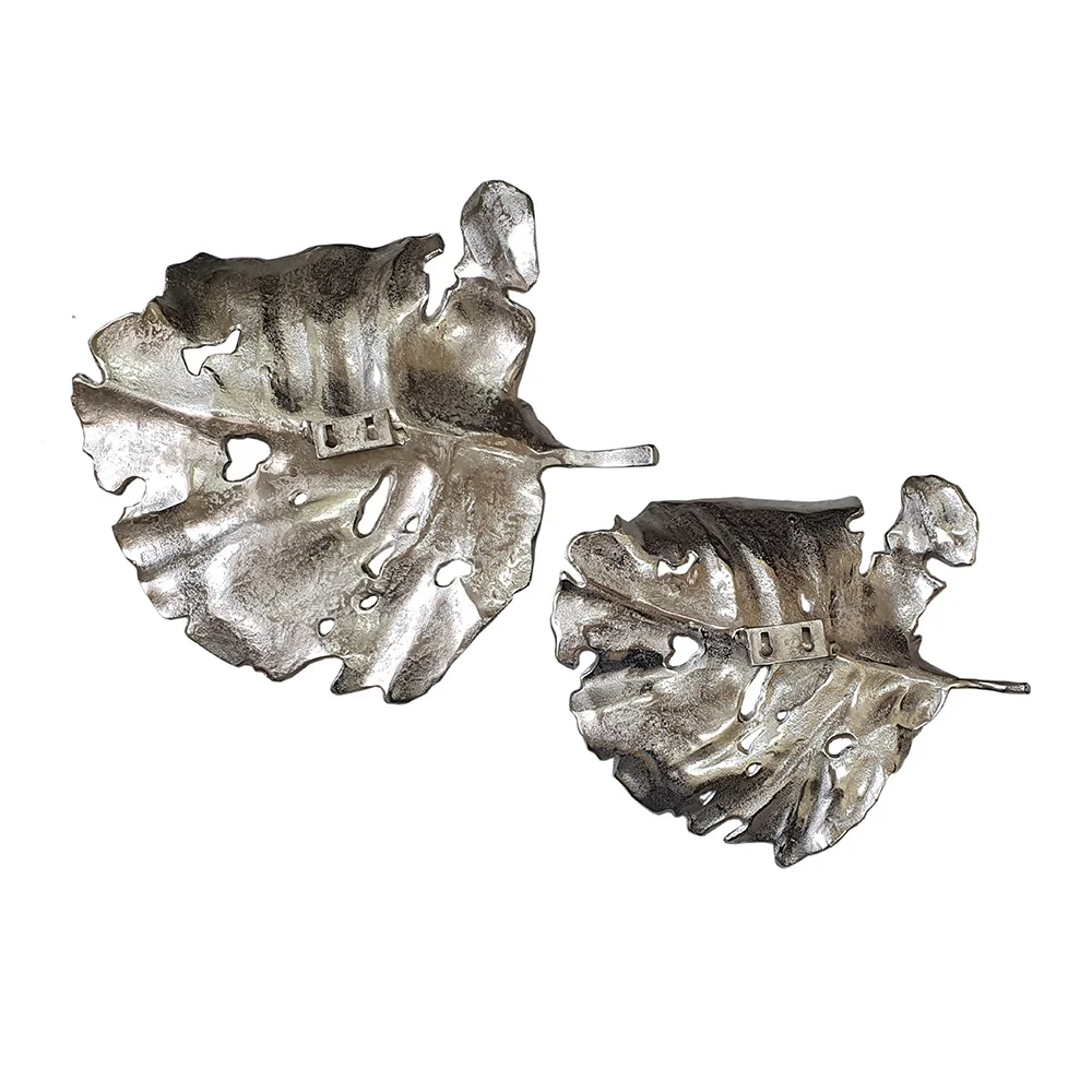 Set of 2 Shiny Silver Leaves Wall Art By Homeroots - Image 2