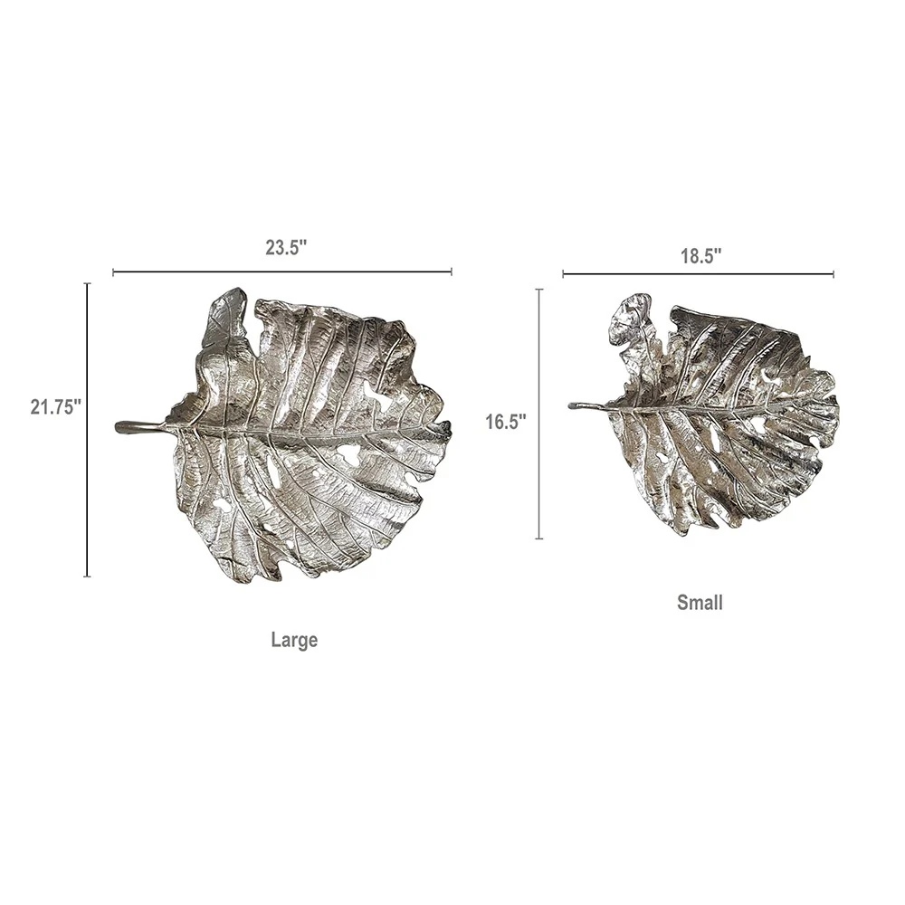 Set of 2 Shiny Silver Leaves Wall Art By Homeroots - Image 3