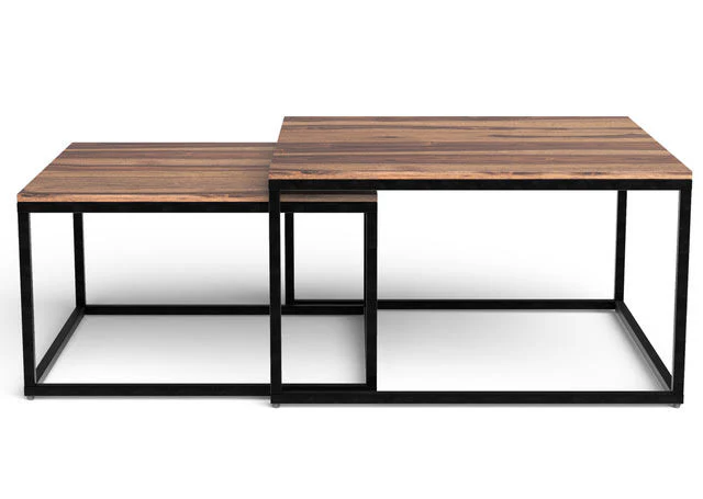 Set of 2 Squared Off Natural Wood Nesting Coffee Tables By Homeroots - Image 2
