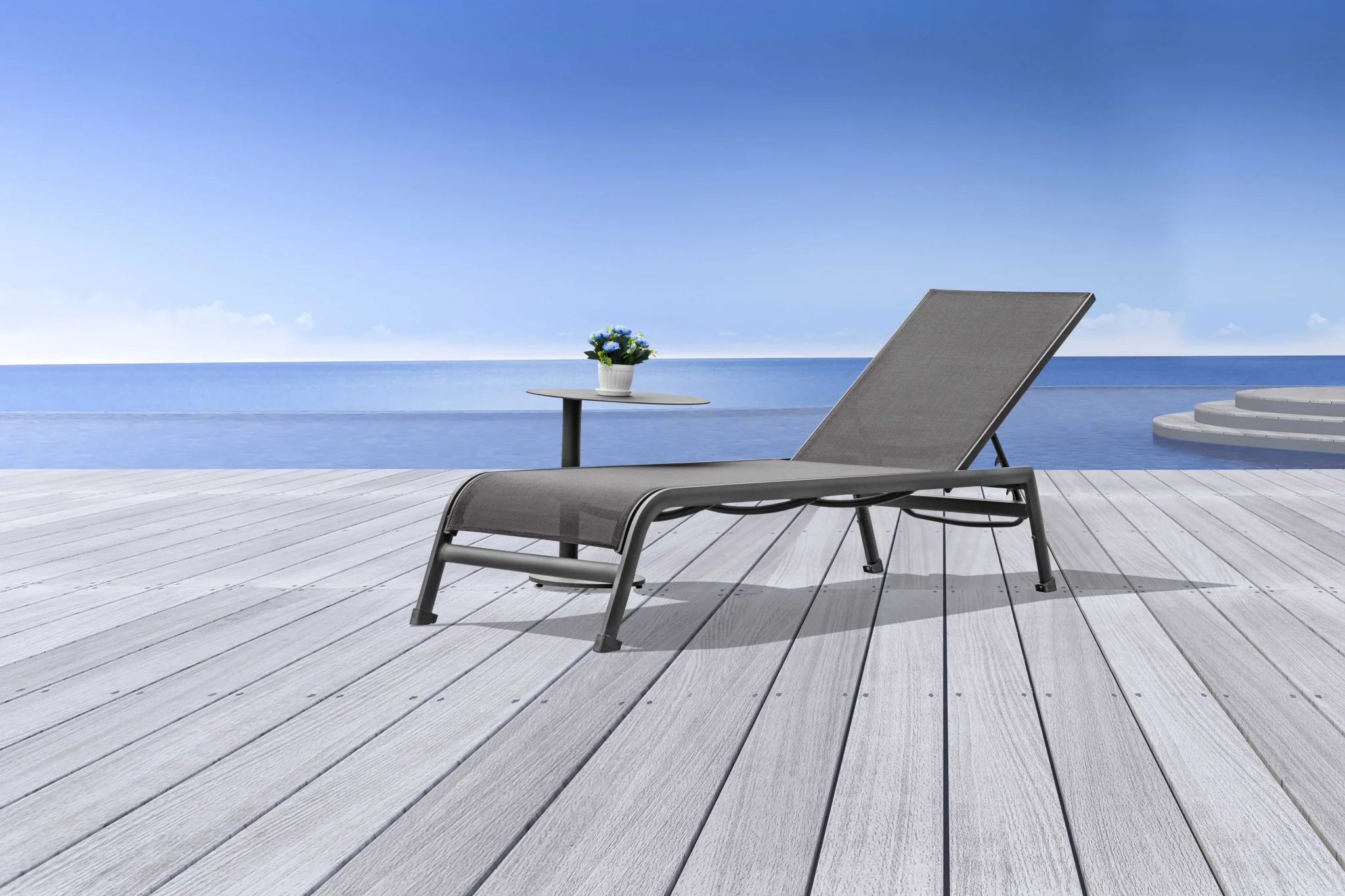 Set of 2 Taupe Aluminum Chaise Lounges By Homeroots - Image 2