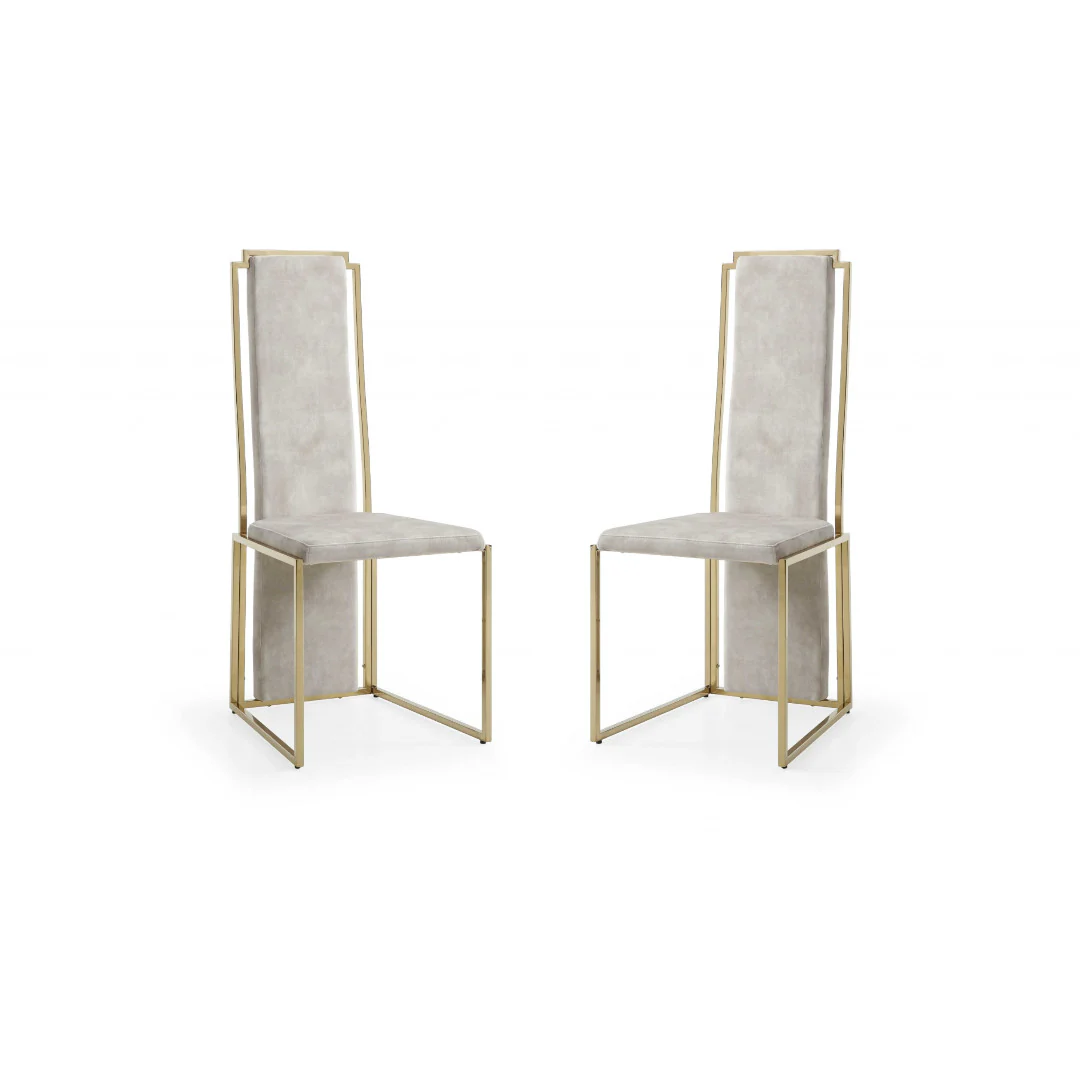 Set Of 2 Ultra Modern Beige Suede And Gold Dining Chairs By Homeroots - Image 2