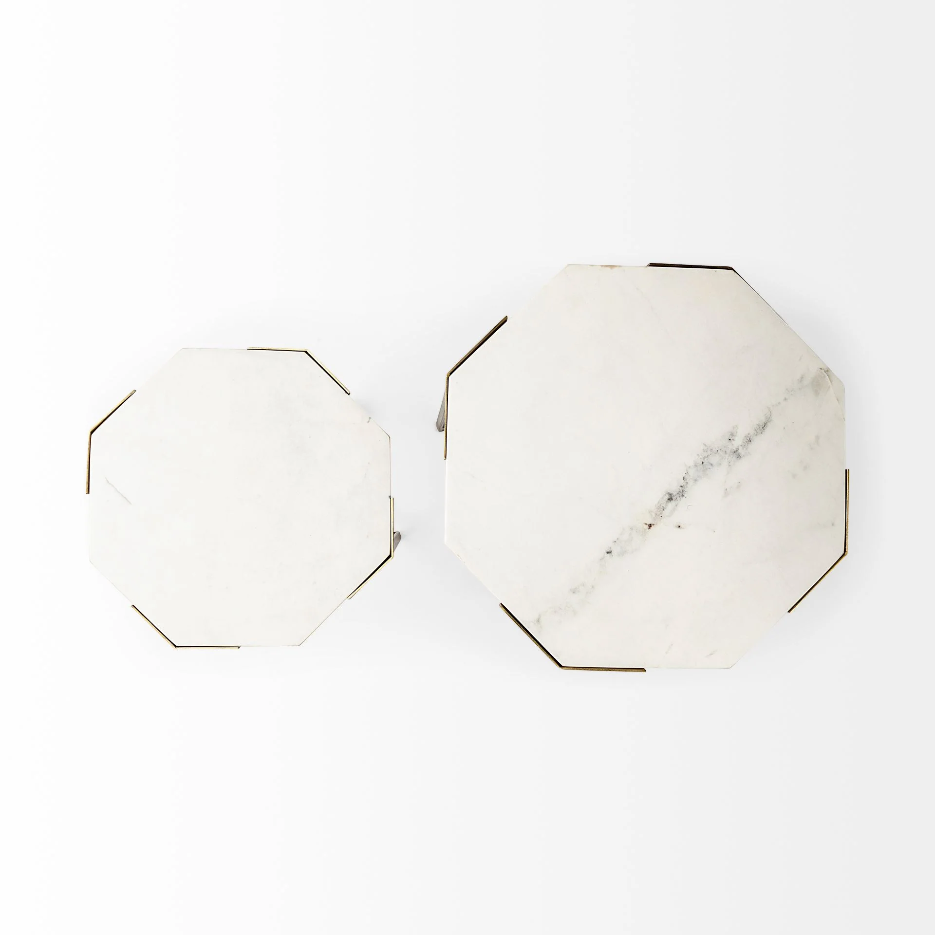 Set of 2 White Marble and Iron Hexagonal Top Side Tables By Homeroots - Image 3