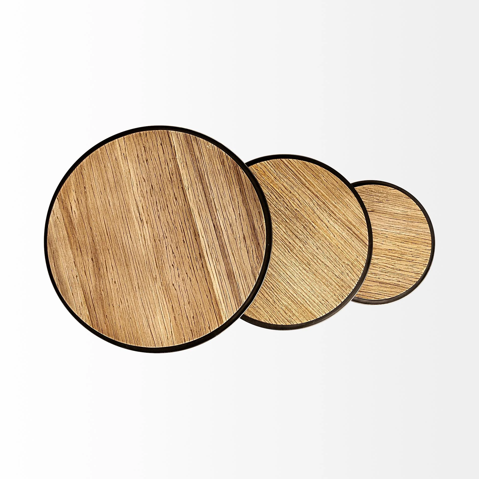 Set of 3 Brown Wood Round Top Accent Tables with Iron Nesting By Homeroots - Image 7
