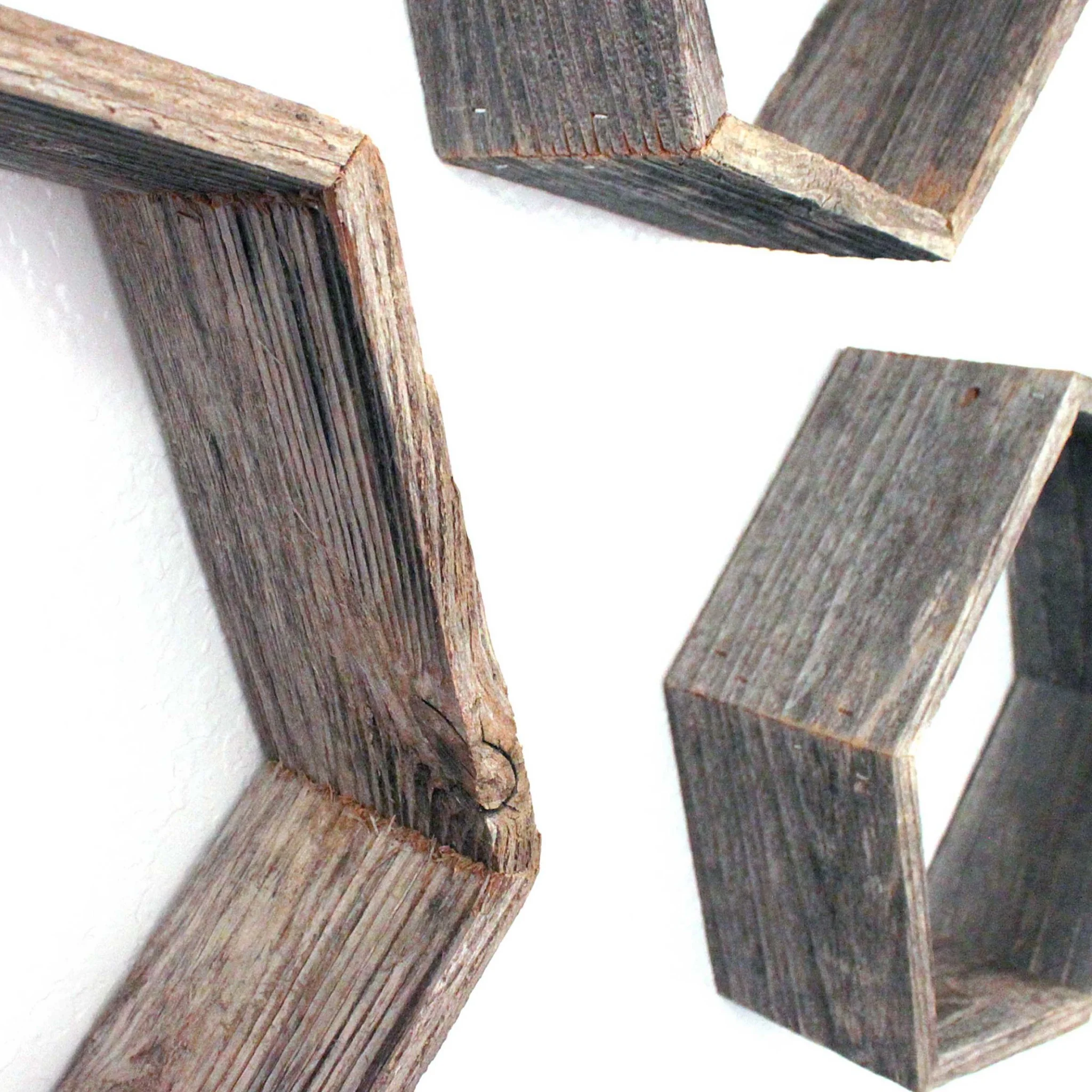 Set of 3 Hexagon Rustic Natural Weathered Grey Wood Open Box Shelve By Homeroots - Image 2