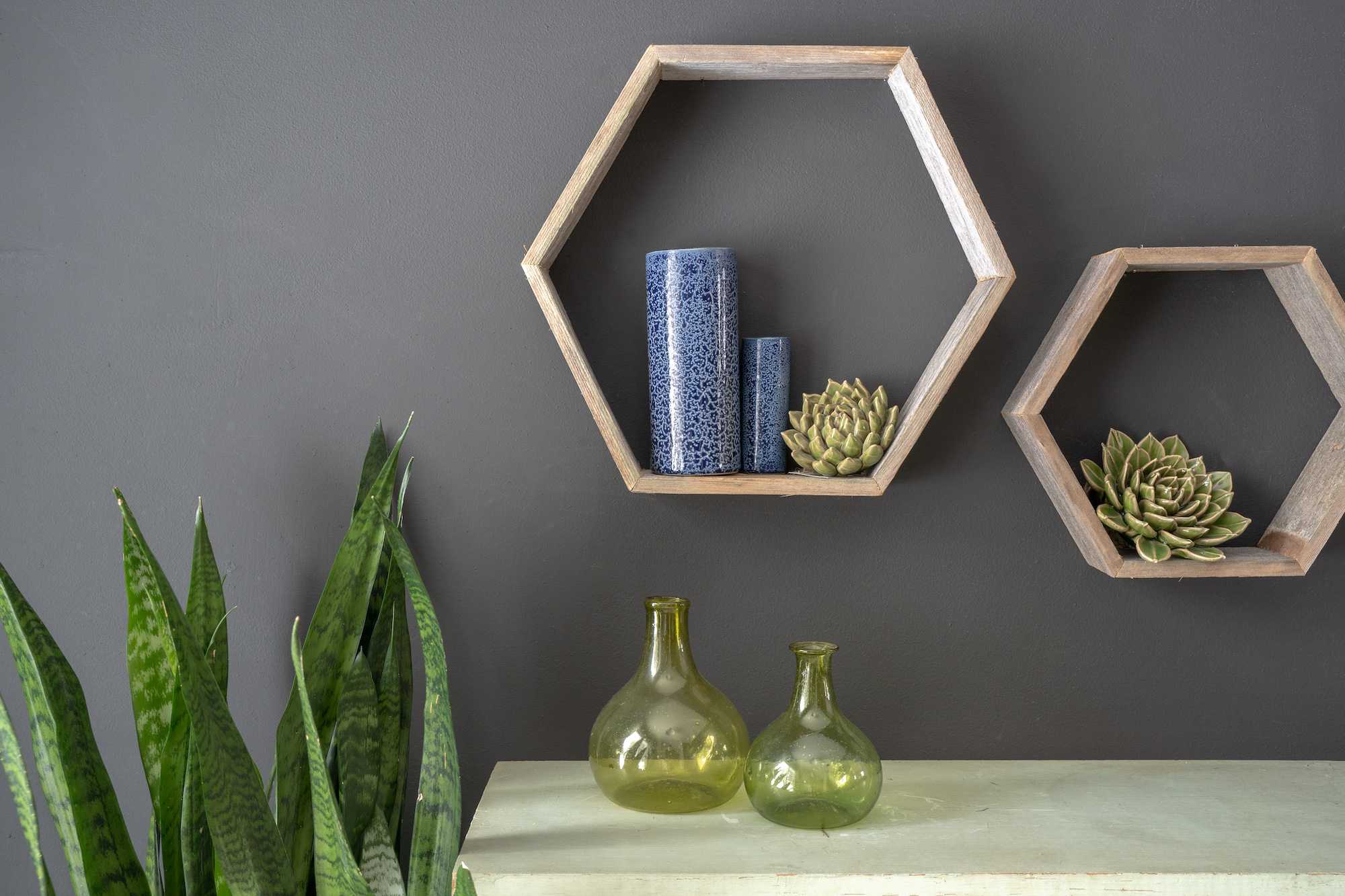 Set of 3 Hexagon Rustic Natural Weathered Grey Wood Open Box Shelve By Homeroots - Image 4