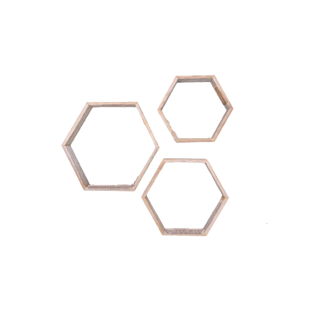 Set of 3 Hexagon Rustic Natural Weathered Grey Wood Open Box Shelve By Homeroots - Image 5