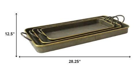 Set Of 3 Nesting Galvanized Metal And Gold Serving Trays By Homeroots - Image 2