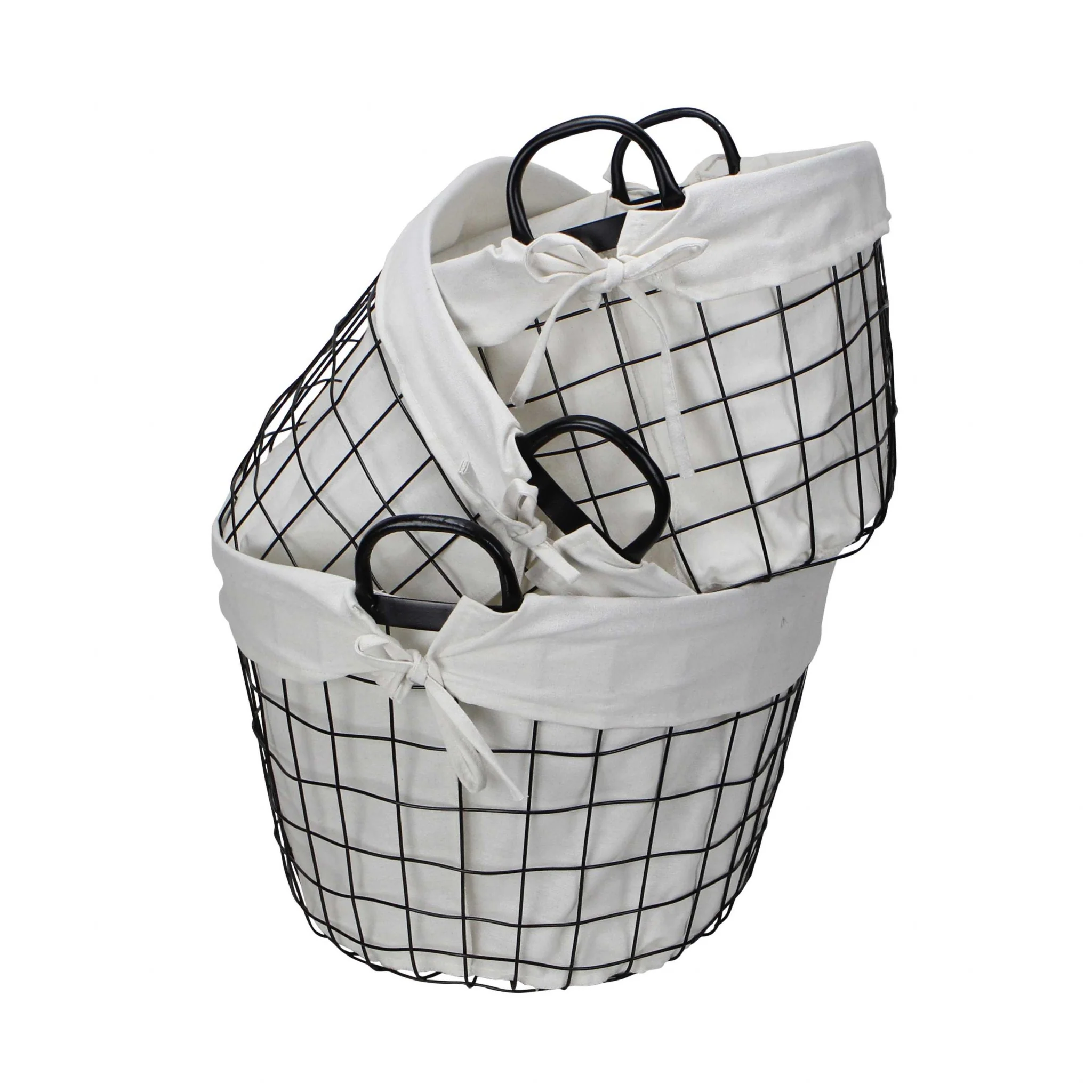 Set Of 3 Oval White Lined And Metal Wire Baskets With Handles By Homeroots - Image 4