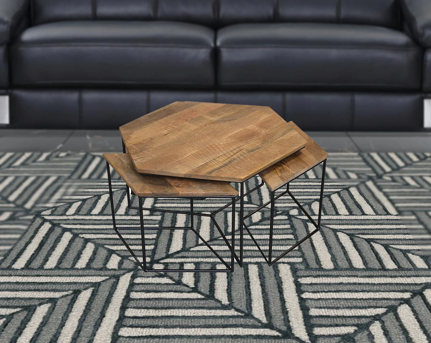 Set of 4 Geometric Wooden Coffee Tables By Homeroots - Image 3